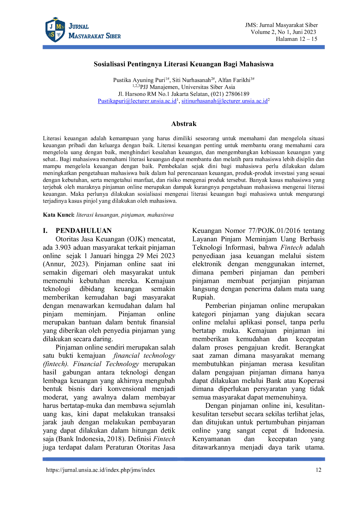 JURIS Sosialisasi Pentingnya Literasi Keuangan Bagi Mahasiswa