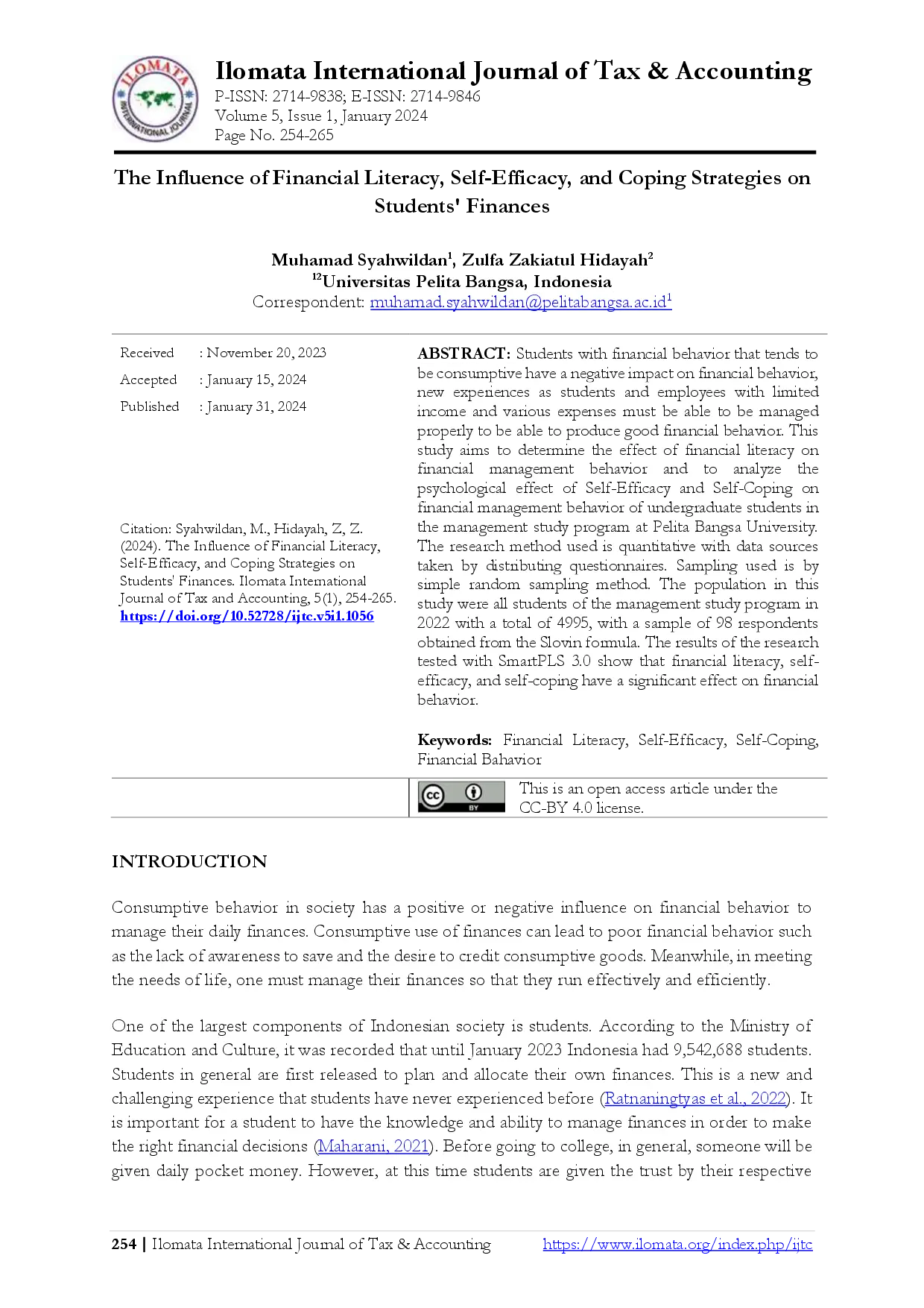 juris The Influence of Financial Literacy Self Efficacy and Coping Strategies on Students Finances