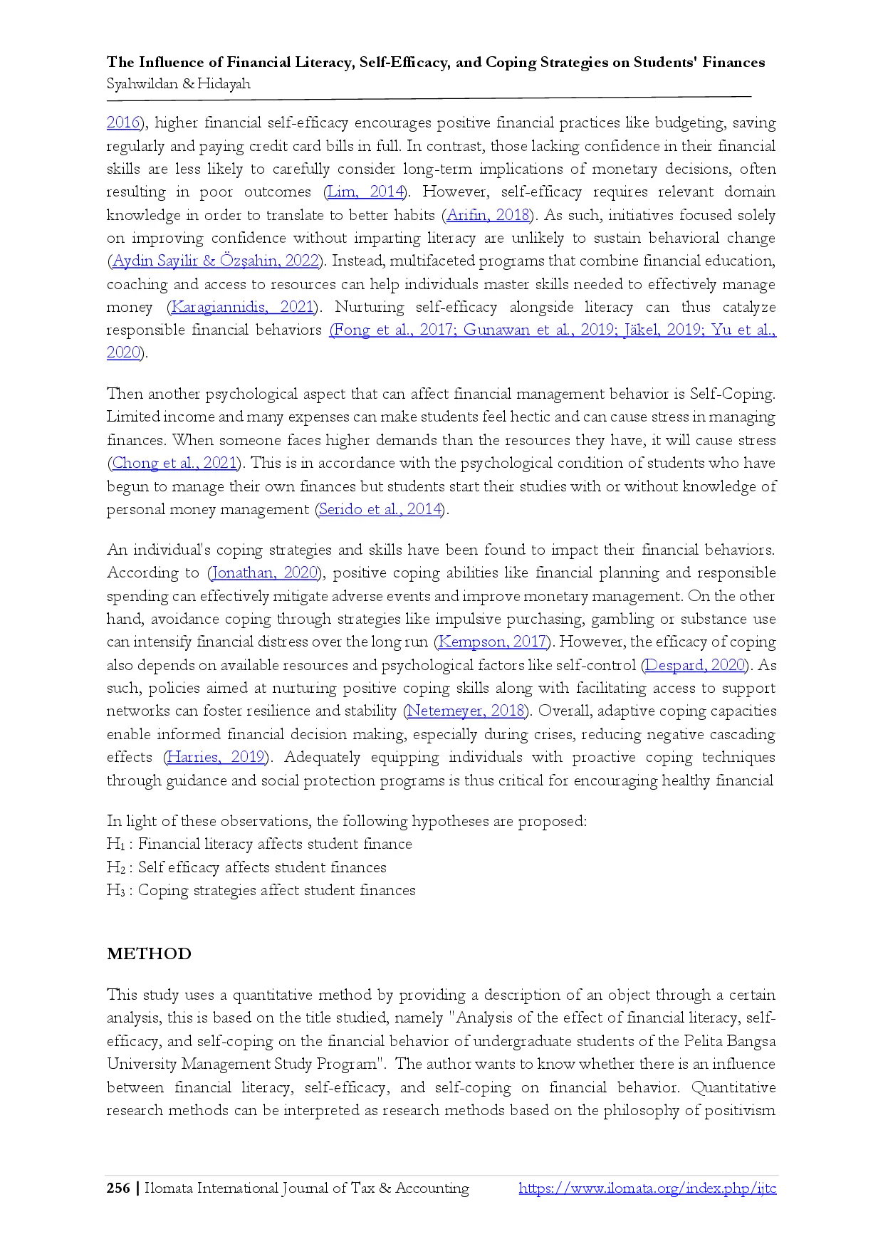 juris The Influence of Financial Literacy Self Efficacy and Coping Strategies on Students Finances