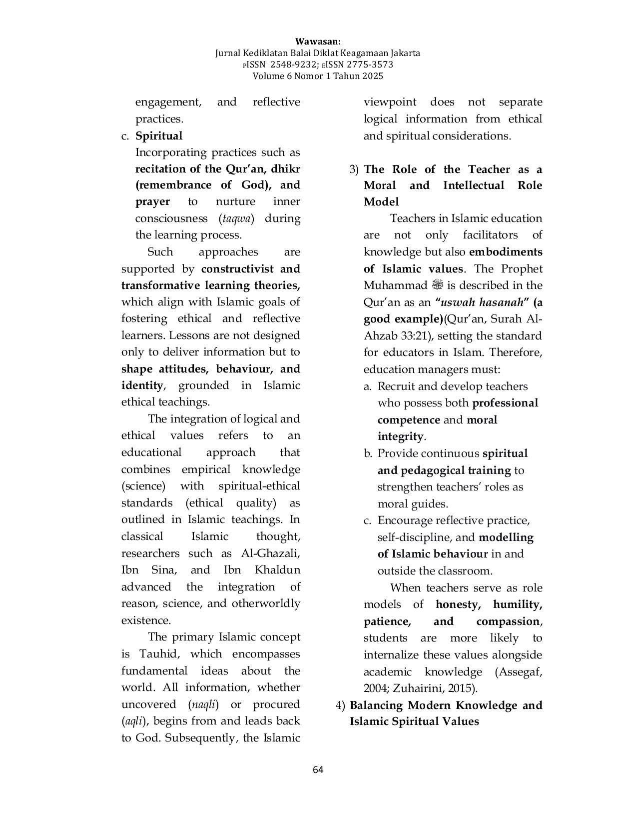 JURIS Islamic Education Management in Axiological Studies The Integration of Scientific and Moral Values in Learning