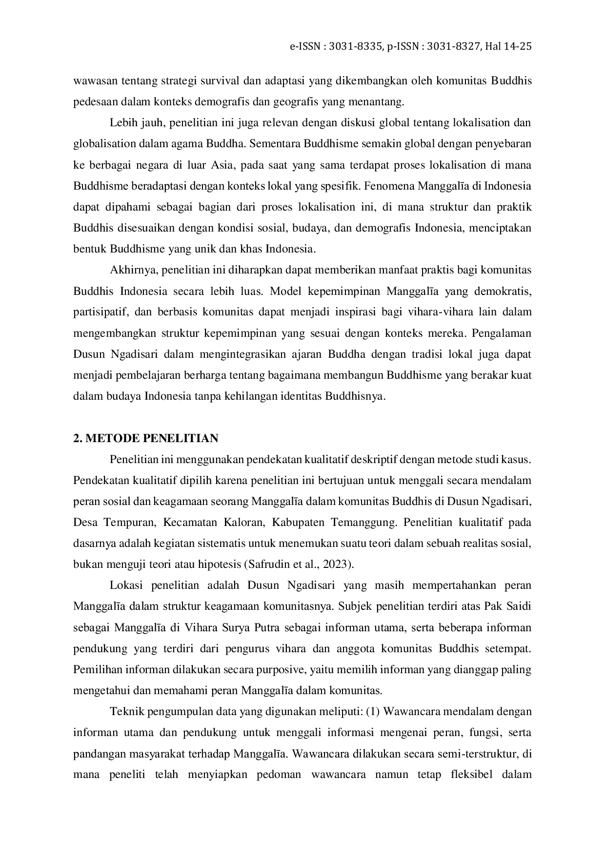 JURIS Peran Sosial dan Keagamaan Manggala di Vihara Surya Putra Dusun Ngadisari Studi Kepemimpinan Spiritual Buddhis Pedesaan