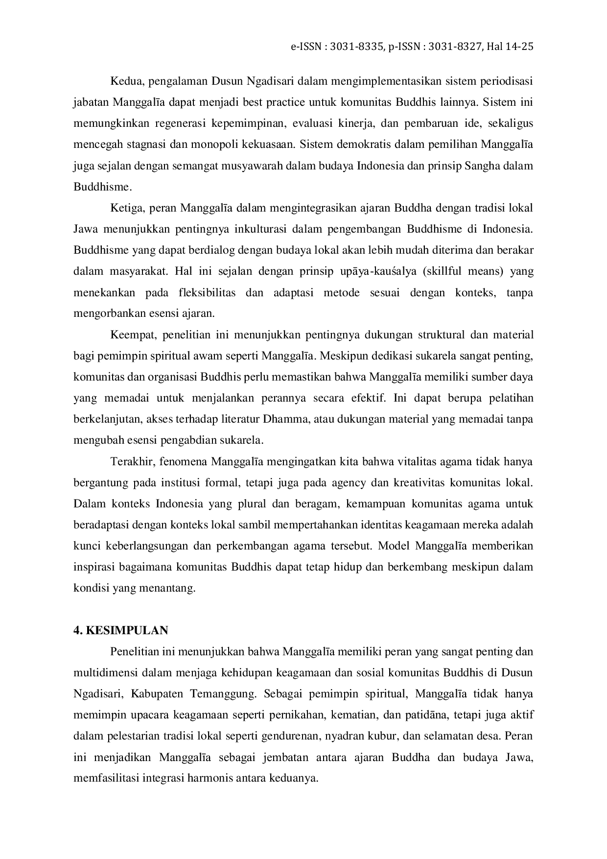 JURIS Peran Sosial dan Keagamaan Manggala di Vihara Surya Putra Dusun Ngadisari Studi Kepemimpinan Spiritual Buddhis Pedesaan