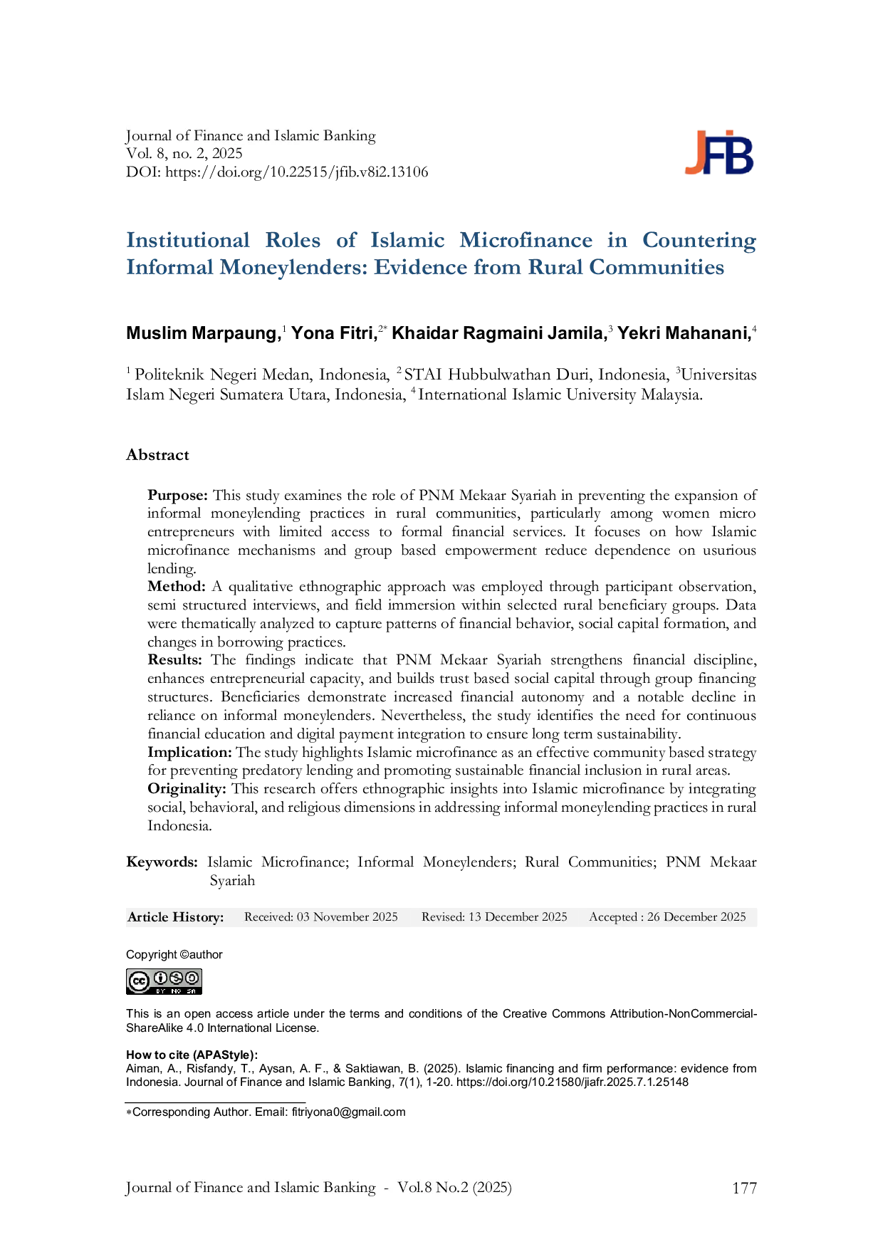 JURIS Institutional Roles of Islamic Microfinance in Countering Informal Moneylenders Evidence from Rural Communities