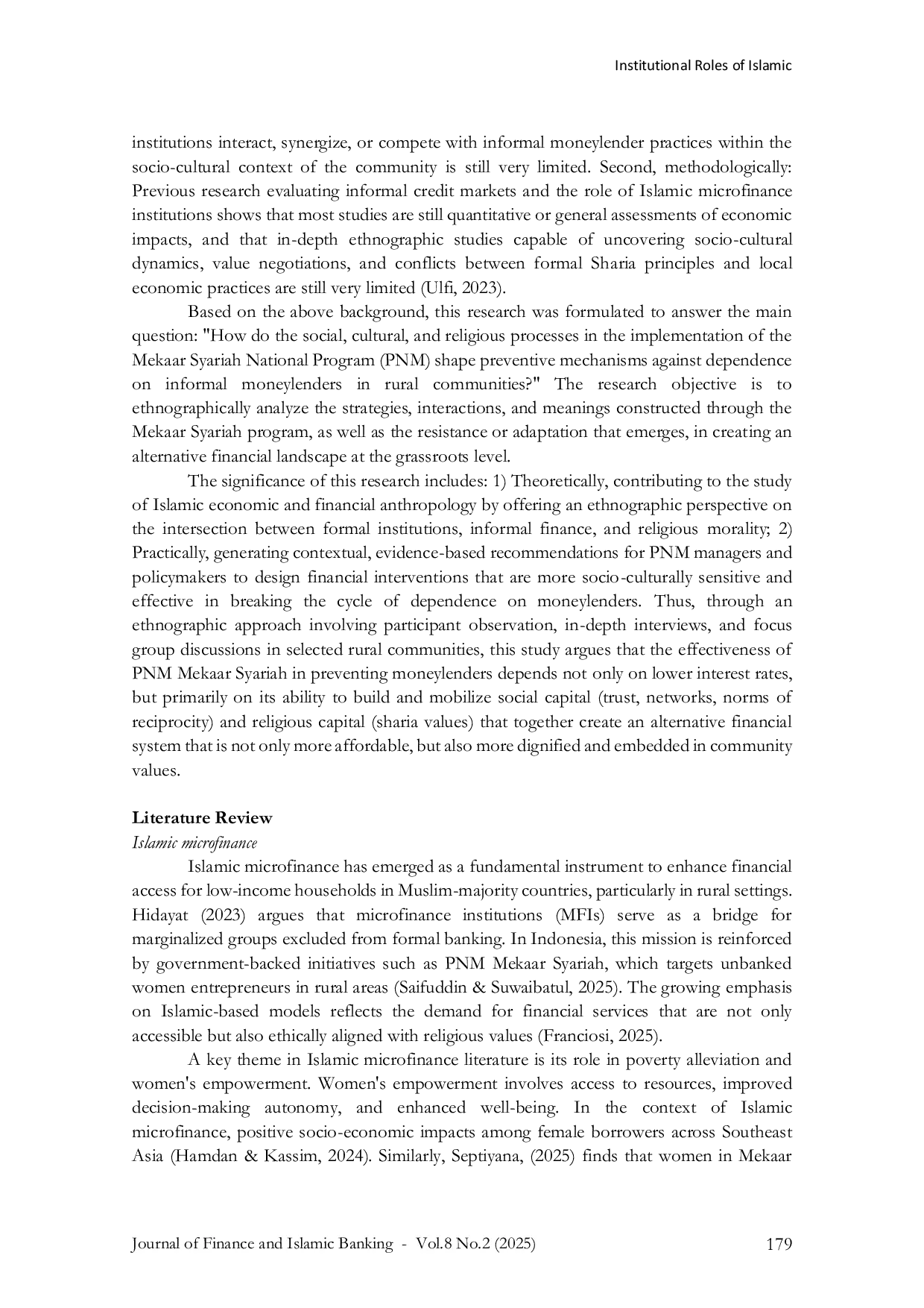 JURIS Institutional Roles of Islamic Microfinance in Countering Informal Moneylenders Evidence from Rural Communities