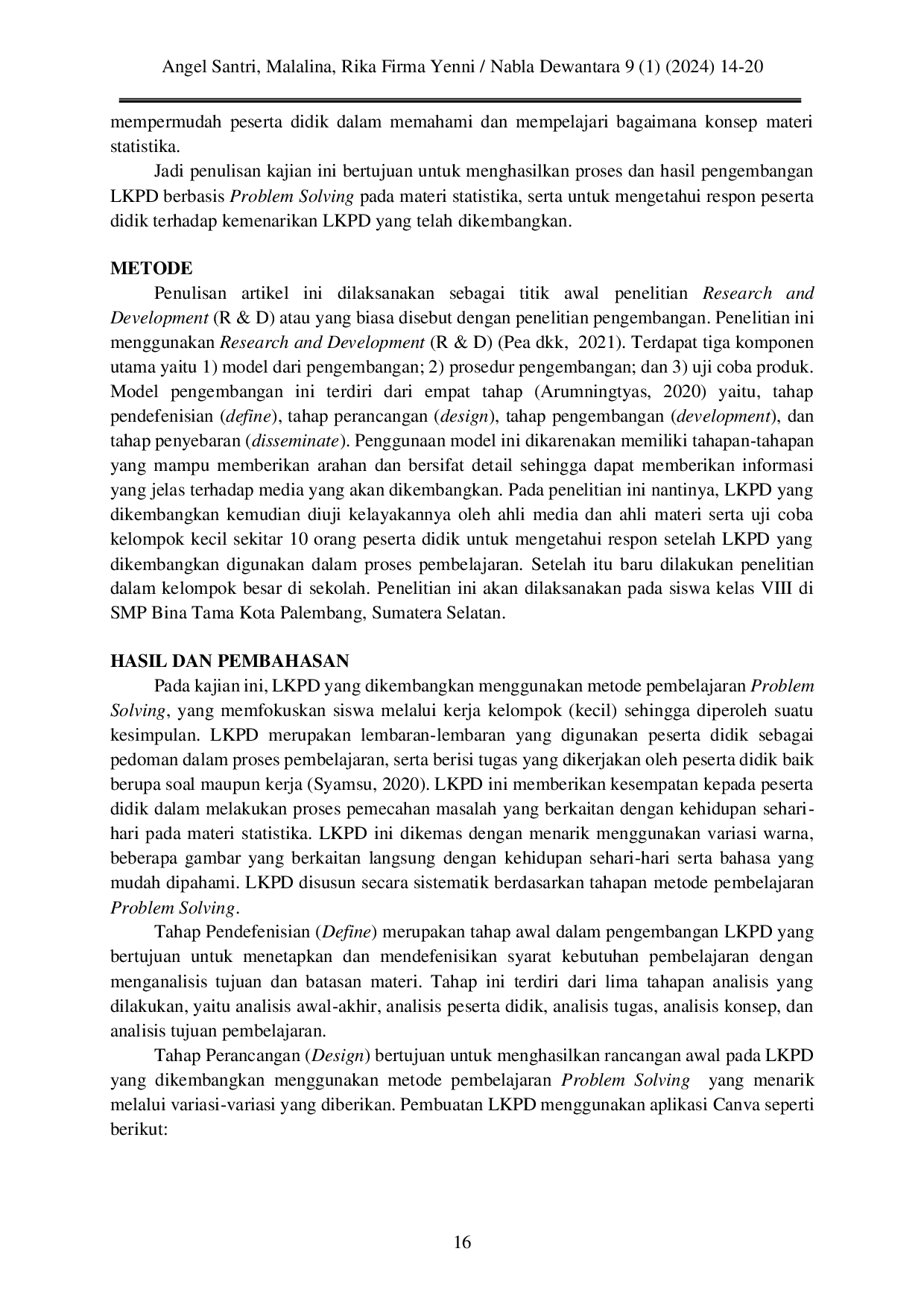 JURIS Lembar Kerja Peserta Didik LKPD Statistika Berbasis Problem Solving