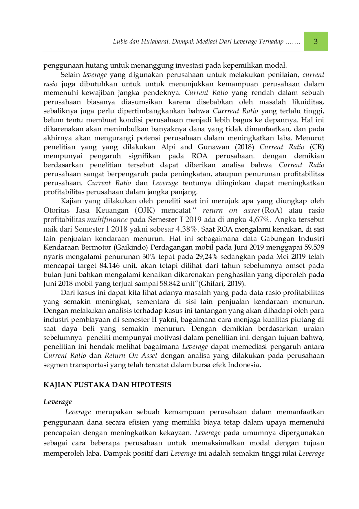 JURIS Dampak Mediasi Dari Leverage Terhadap Hubungan Current Ratio Dan Return On Assets