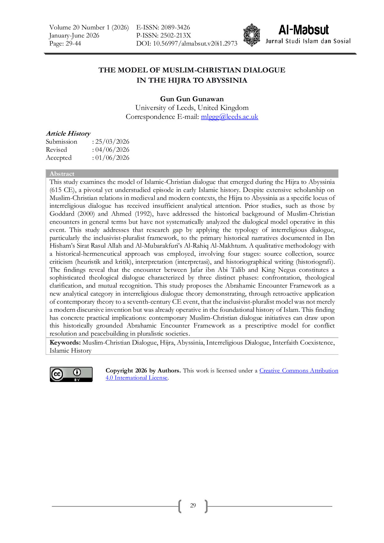 JURIS The Model of Muslim Christian Dialogue in the Hijra to Abyssinia