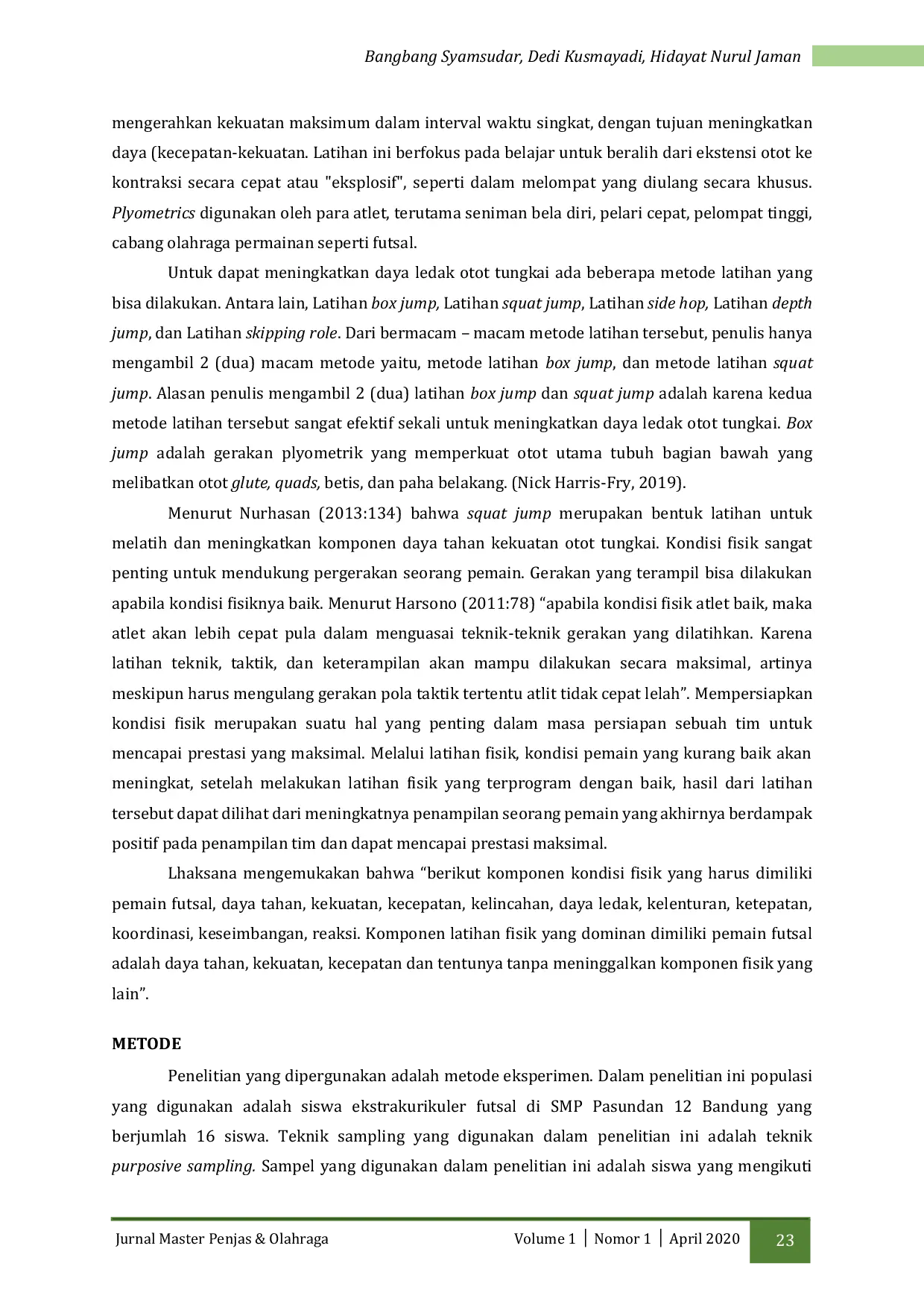 JURIS Pengaruh Latihan Plyometric Box Jump Dan Squat Jump Terhadap Kekuatan Tungkai