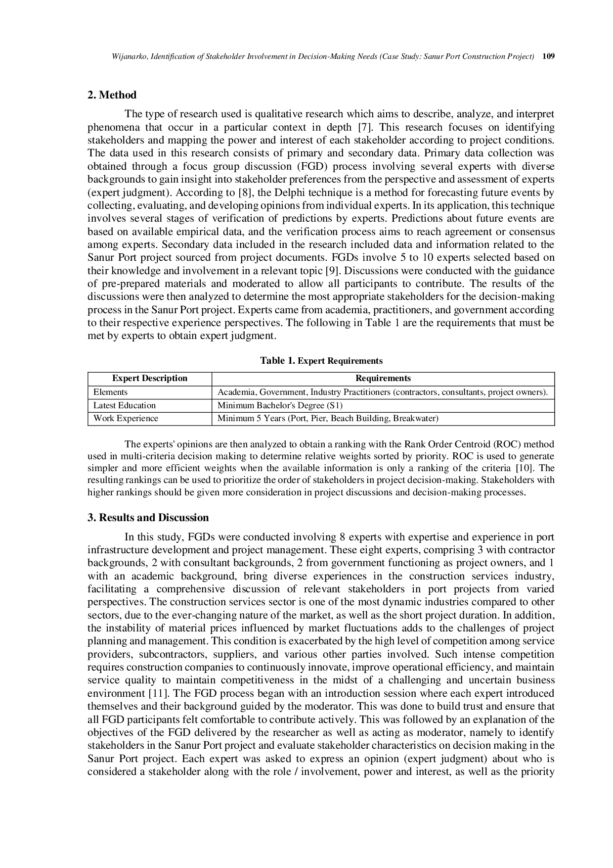 JURIS Identification of Stakeholder Involvement in Decision Making Needs Case Study Sanur Port Construction Project