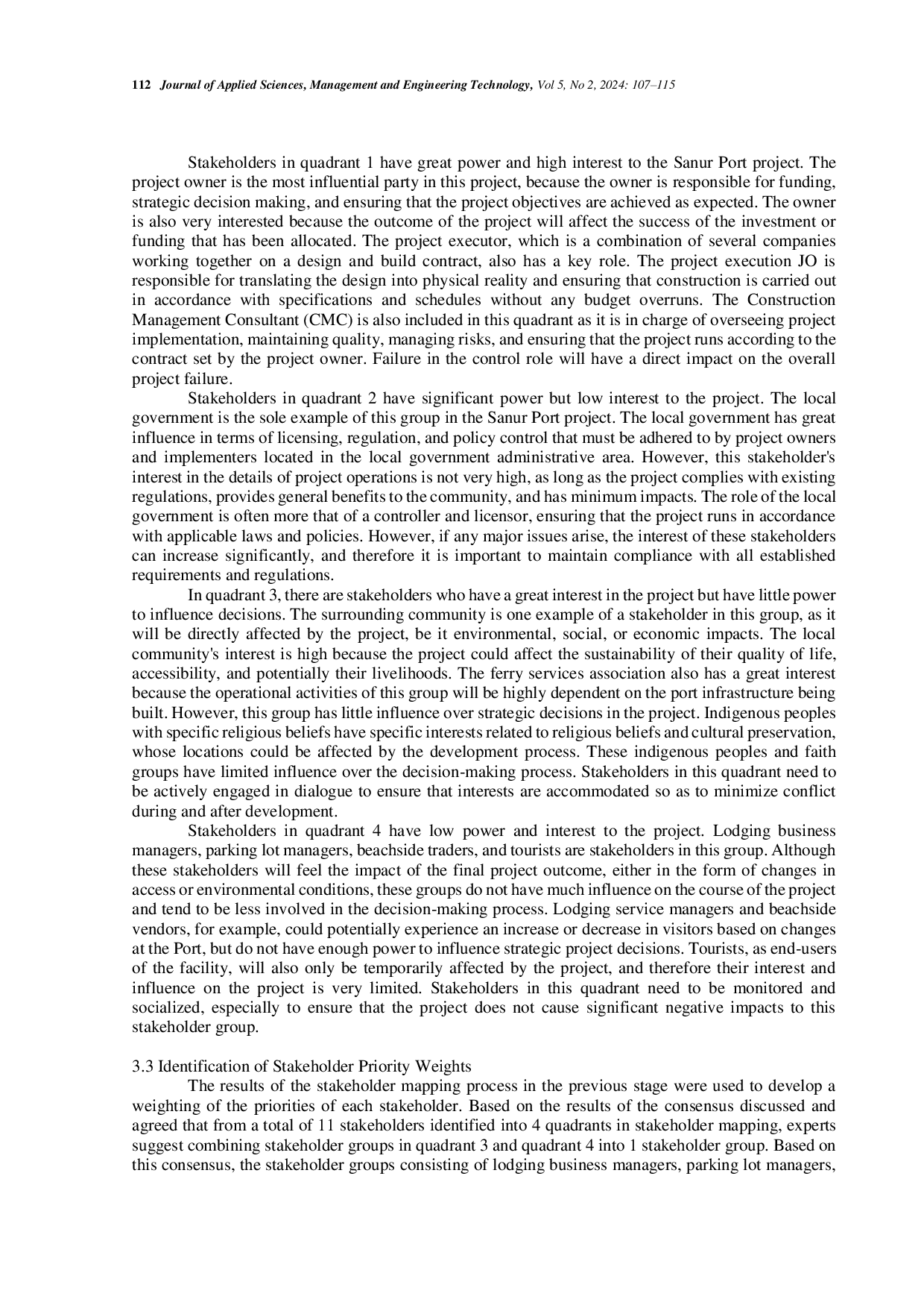JURIS Identification of Stakeholder Involvement in Decision Making Needs Case Study Sanur Port Construction Project