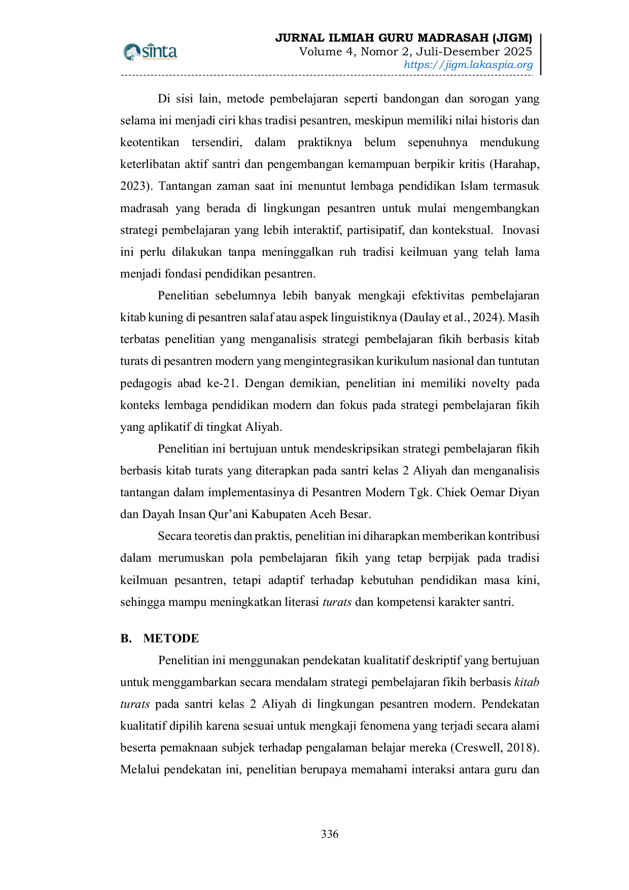 JURIS Strategi Pembelajaran Fikih Berbasis Kitab Turats di Pesantren Modern