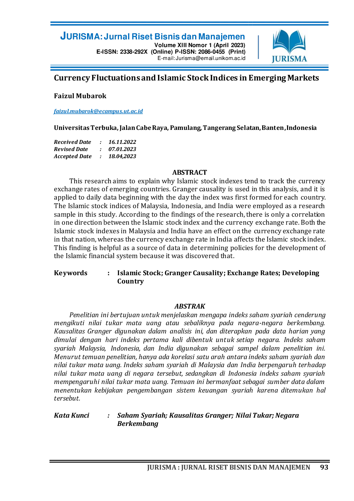 JURIS Currency Fluctuations and Islamic Stock Indices in Emerging Markets