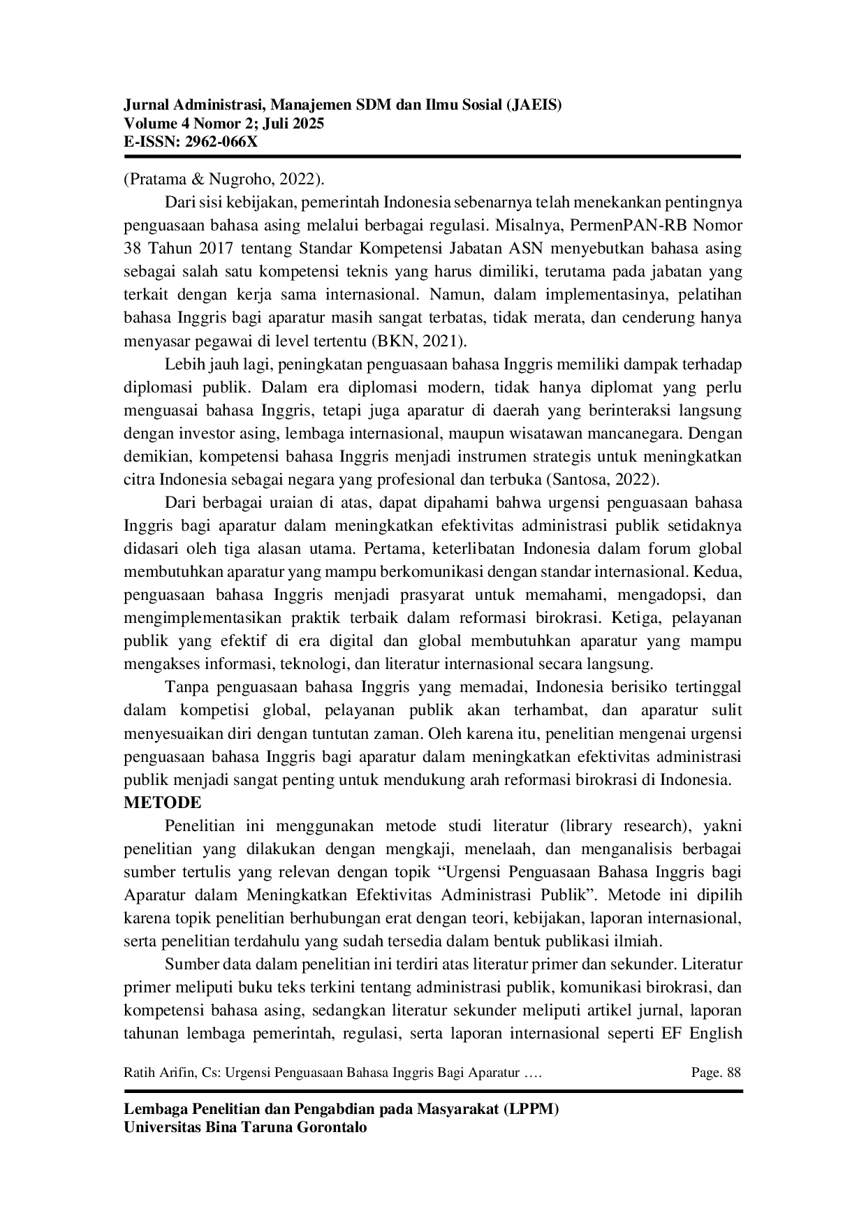 JURIS Urgensi Penguasaan Bahasa Inggris Bagi Aparatur Dalam Meningkatkan Efektivitas Administrasi Publik