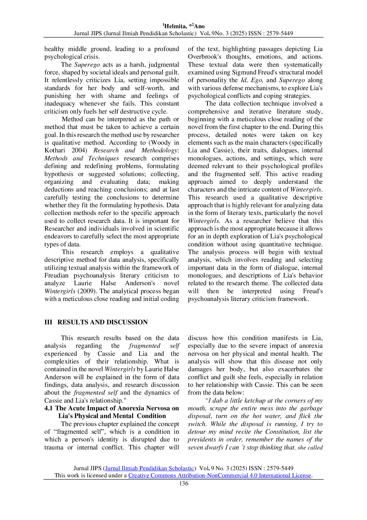 JURIS The Fragmented Self In Wintergirls As Seen In Laurie Halse Anderson A Psychological Analysis