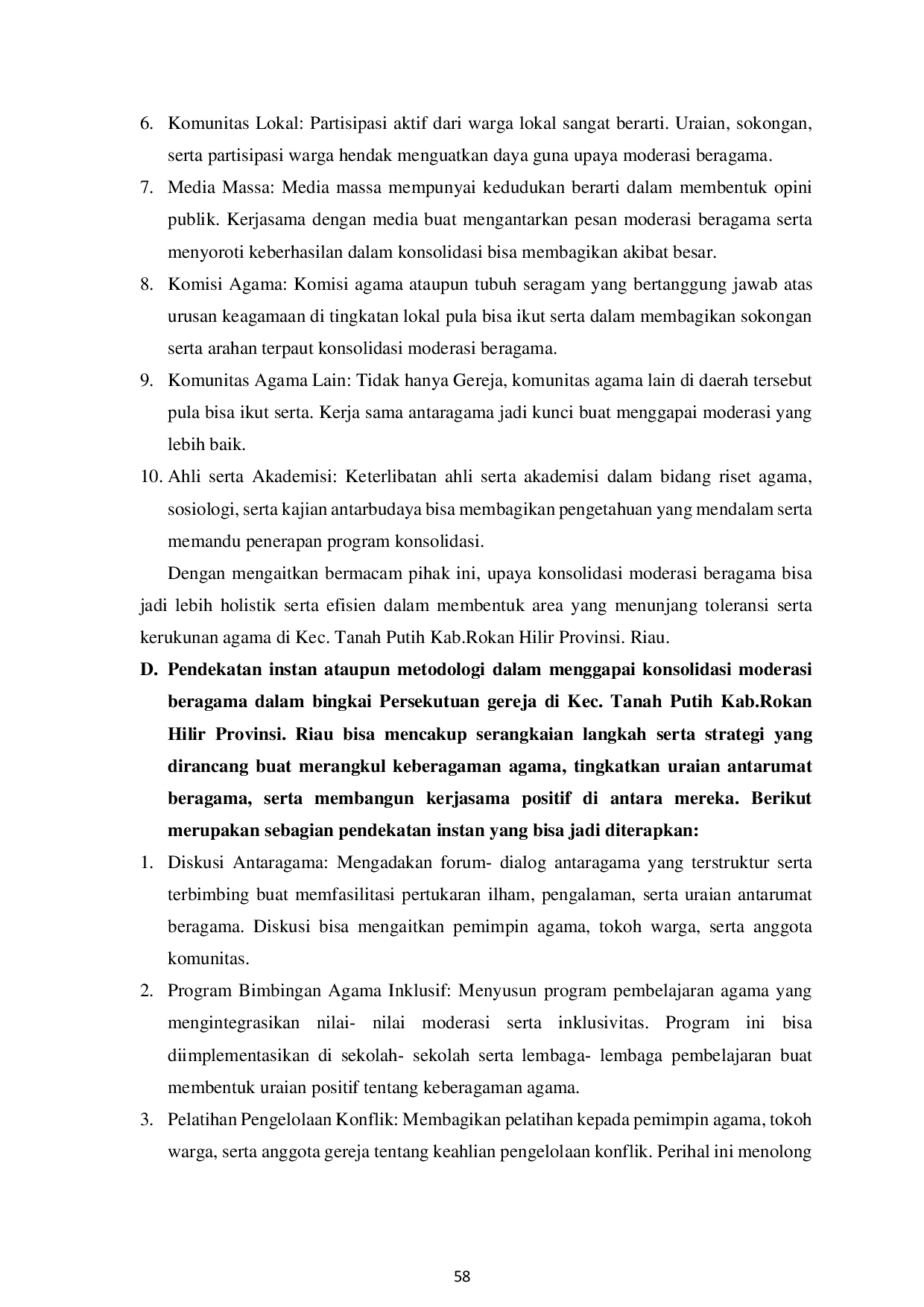 JURIS Memperkuat moderasi beragama dalam keanggotaan gereja distrik Kecamatan Tanah Putih Rokan Hilir Provinsi Riau