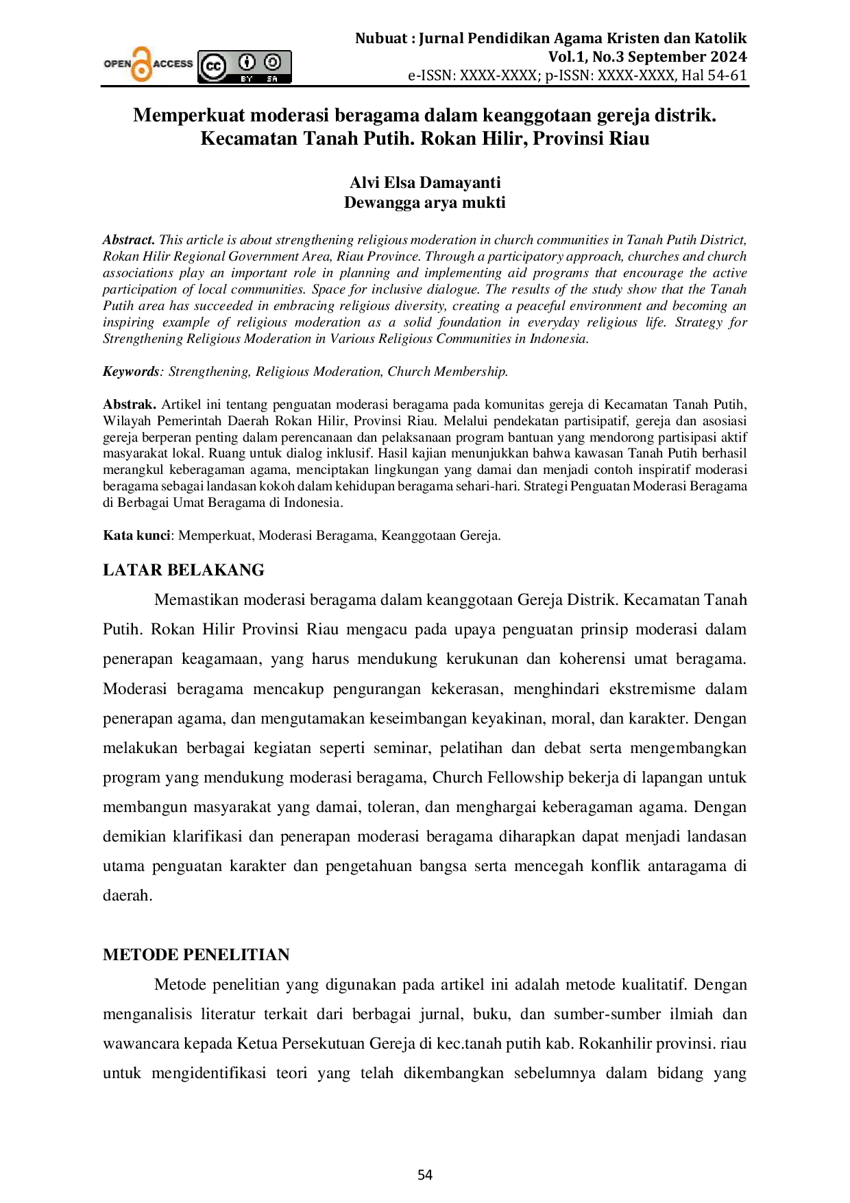 JURIS Memperkuat moderasi beragama dalam keanggotaan gereja distrik Kecamatan Tanah Putih Rokan Hilir Provinsi Riau