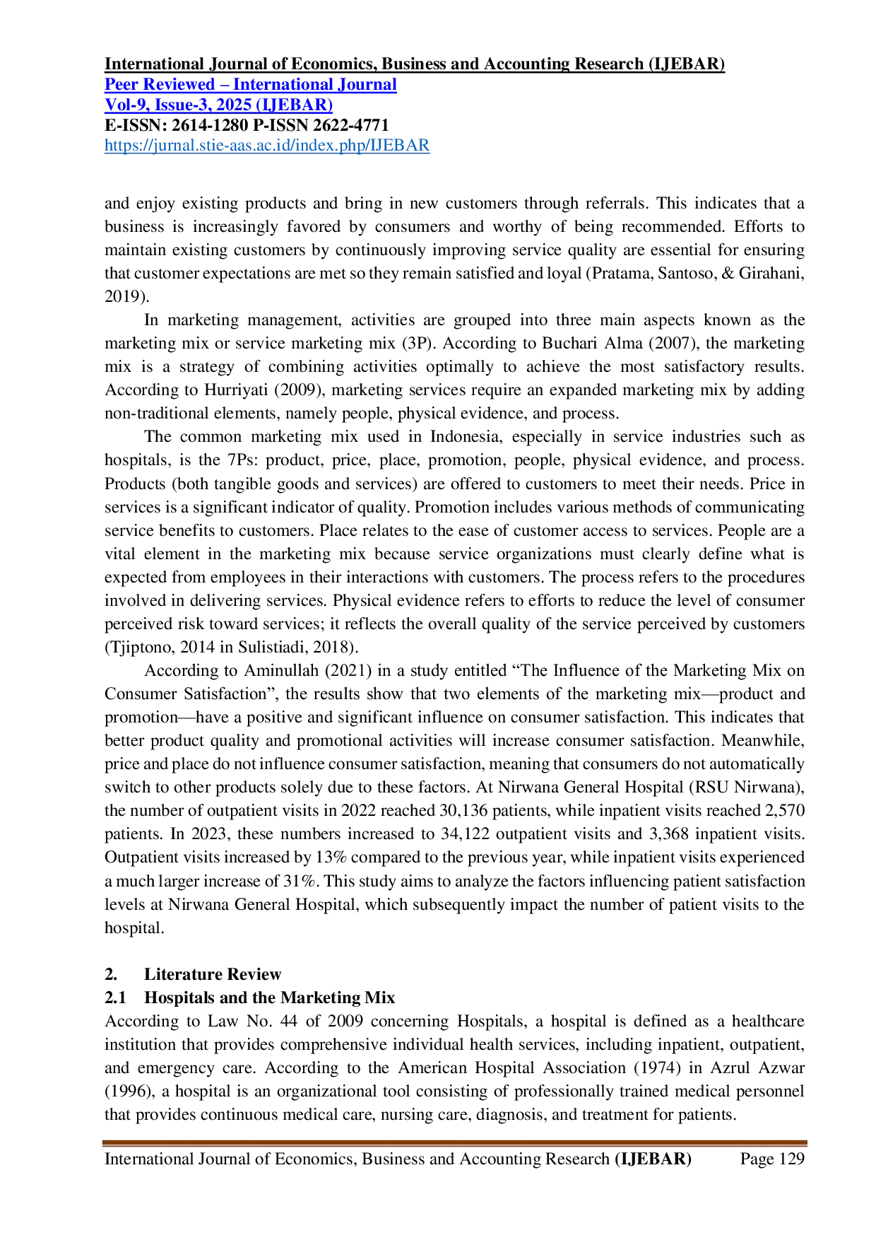 JURIS Analisis Pengaruh Bauran Pemasaran Kualitas Pelayanan dan Digitalisasi Terhadap Kepuasan Pasien di Rumah Sakit Umum Nirwana Banjarbaru