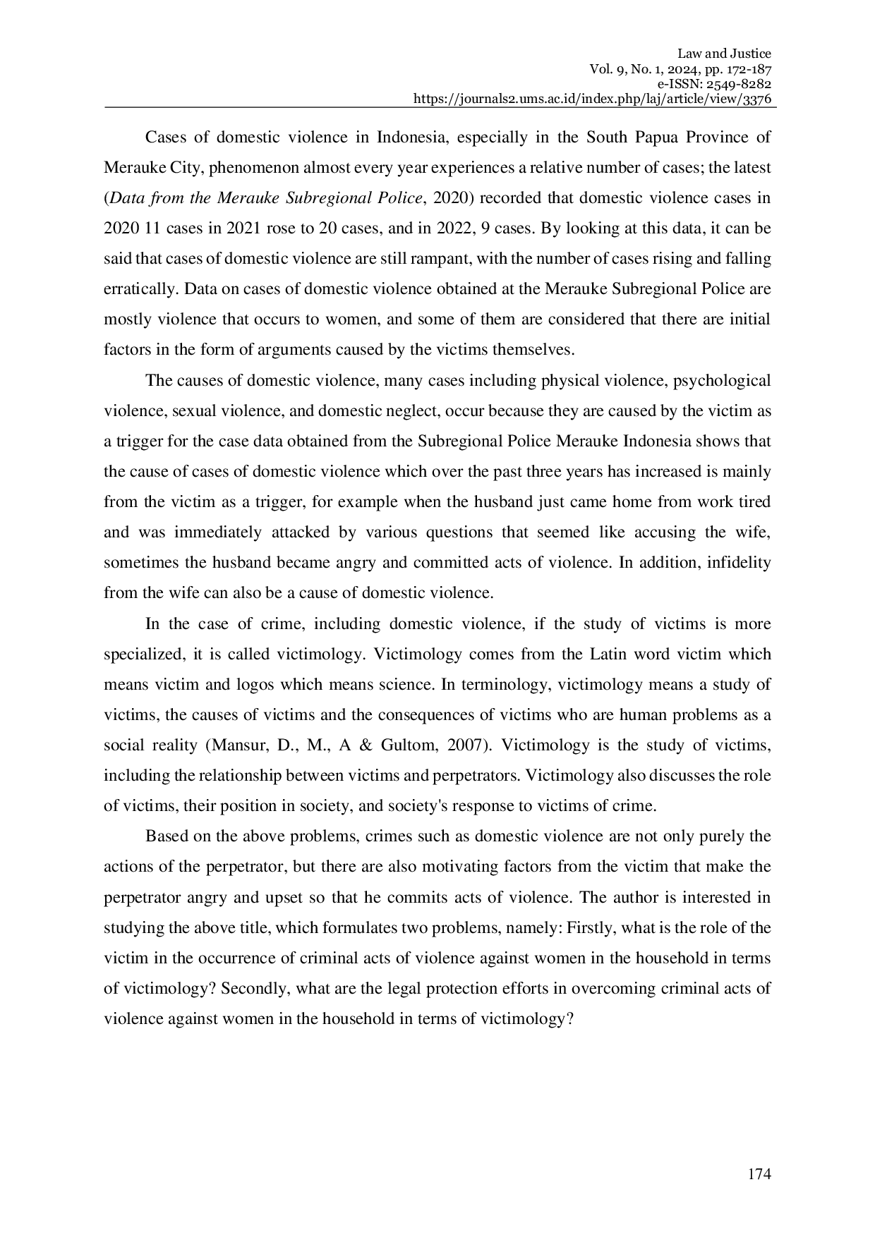 JURIS Violence Against Women In The Household From The Perspective Of Victimology