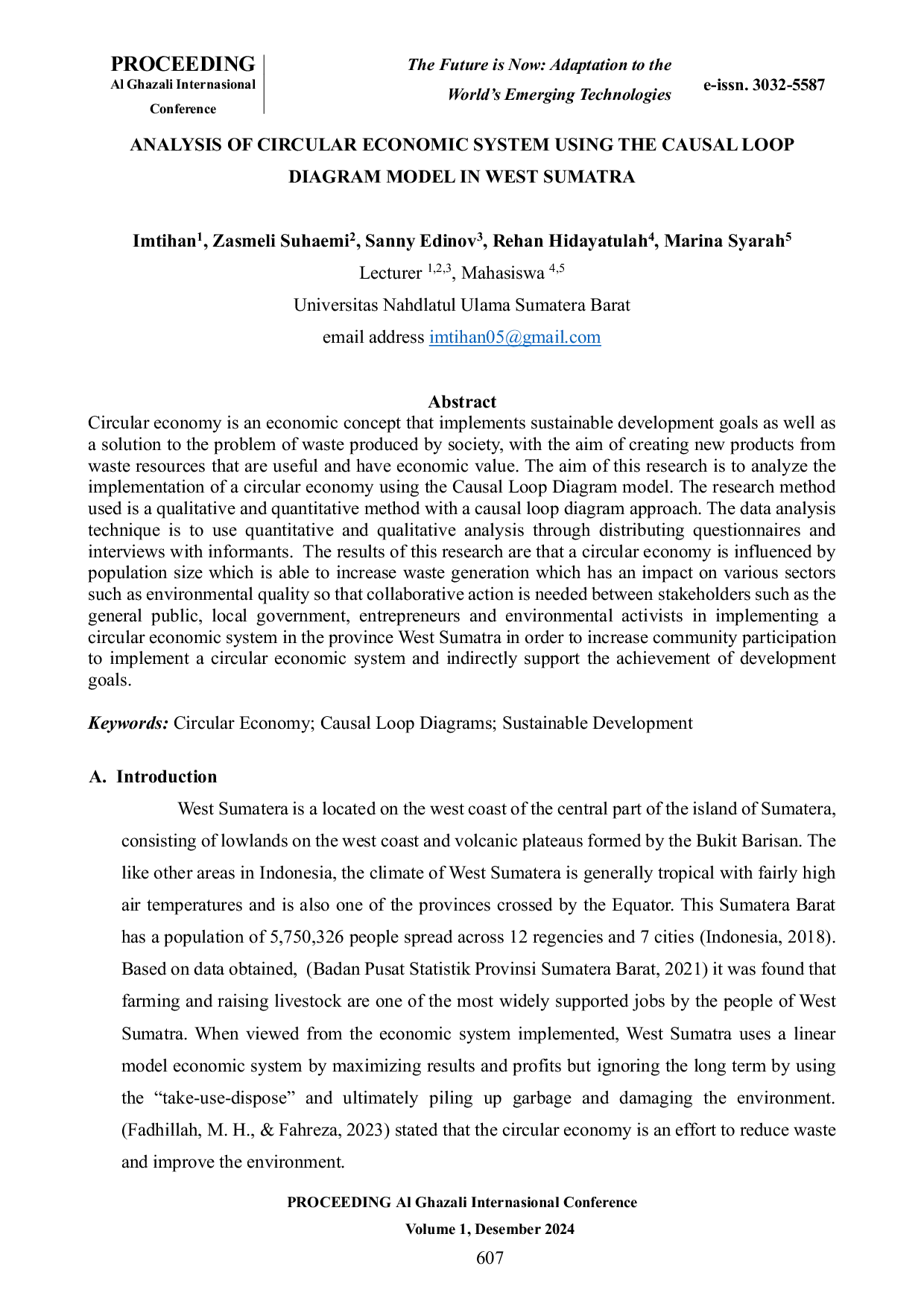 JURIS Analysis of Circular Economic System Using the Causal Loop Diagram Model in West Sumatra
