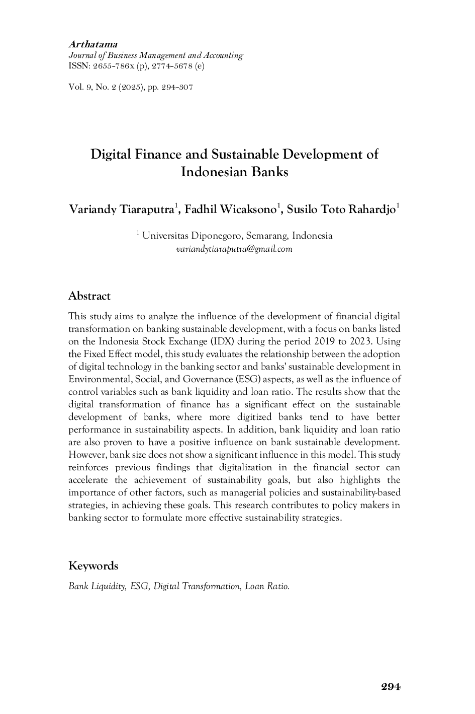 JURIS Digital Finance and Sustainable Development of Indonesian Banks