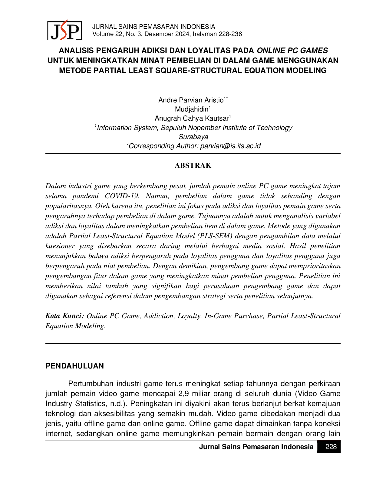 JURIS Analisis Pengaruh Adiksi dan Loyalitas pada Online PC Games untuk Meningkatkan Minat Pembelian di Dalam Game Menggunakan Metode Partial Least Square Structural Equation Modeling