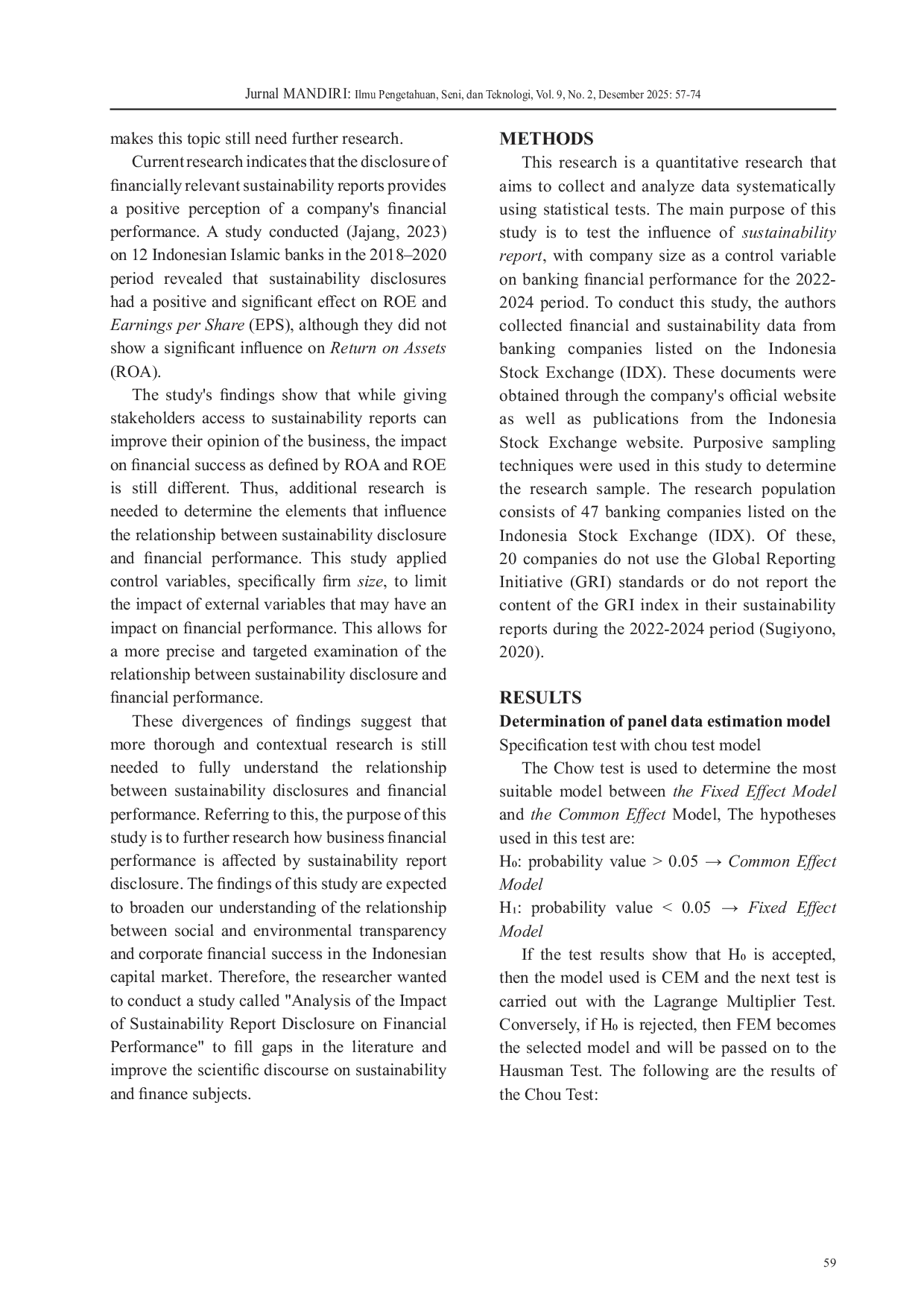 JURIS Analysis of the Impact of Sustainability Report Disclosure on the Company s Financial Performance