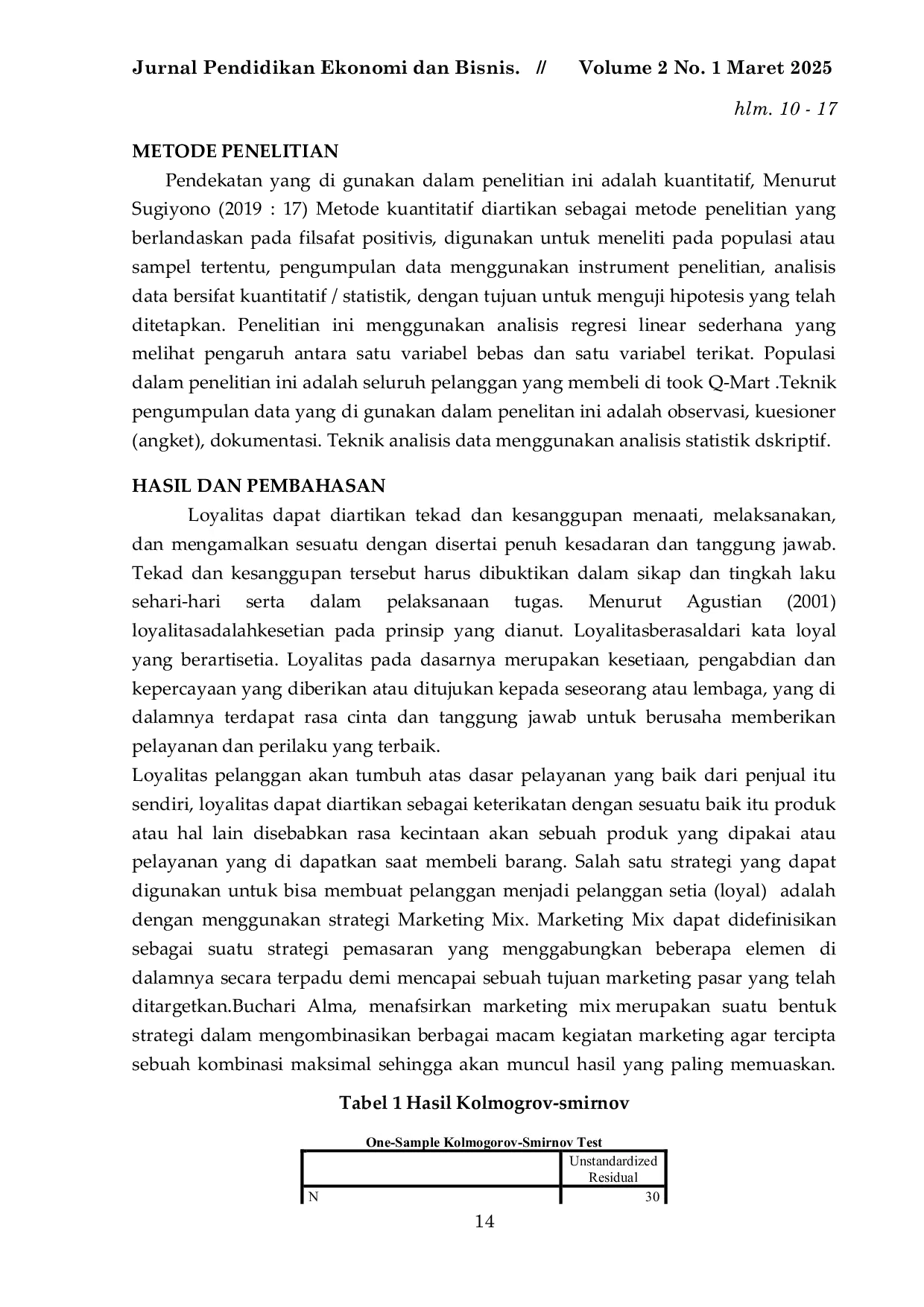 JURIS Pengaruh Marketing Mix Terhadap Loyalitas Pelanggan di Q Mart 1 Super Store Kota Gorontalo