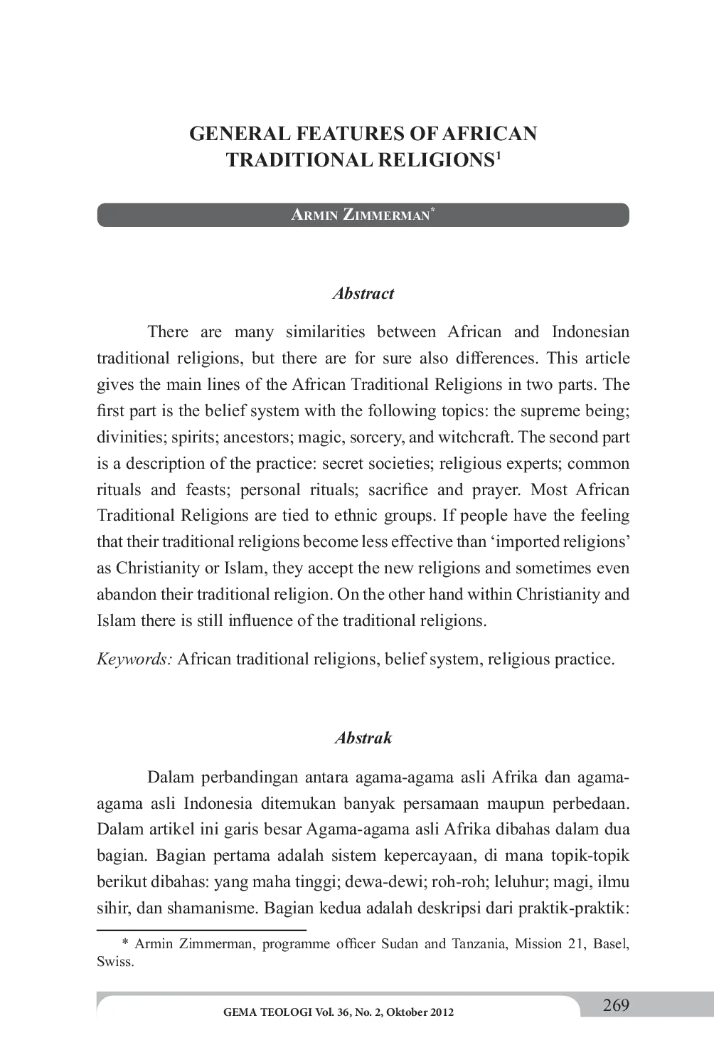 JURIS General Features Of African Traditional Religions