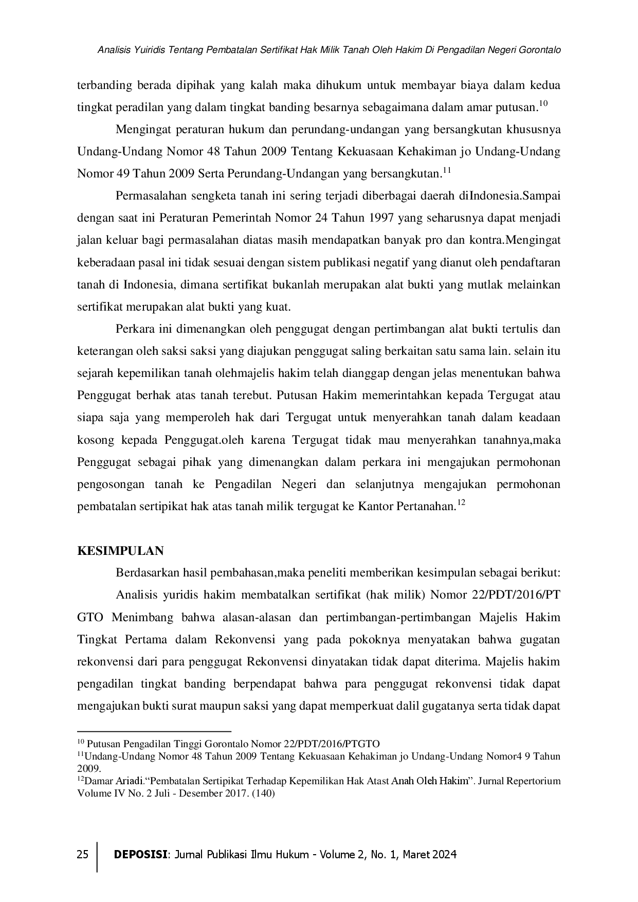 juris Analisis Yuiridis Tentang Pembatalan Sertifikat Hak Milik Tanah Oleh Hakim Di Pengadilan Negeri Gorontalo