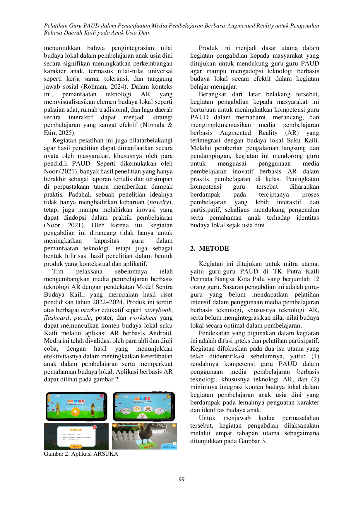 JURIS Pelatihan Guru PAUD dalam Pemanfaatan Media Pembelajaran Berbasis Augmented Reality untuk Pengenalan Bahasa Daerah Kaili pada Anak Usia Dini