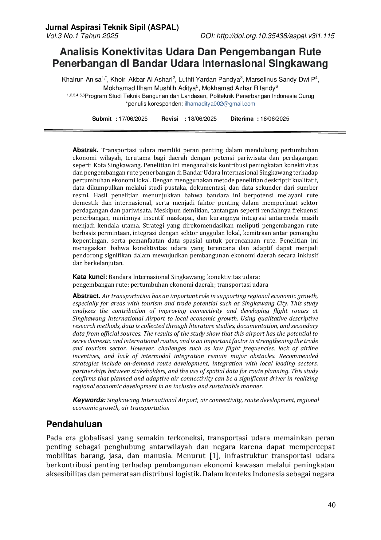 JURIS Analisis Konektivitas Udara dan Pengembangan Rute Penerbangan di Bandar Udara Internasional Singkawang