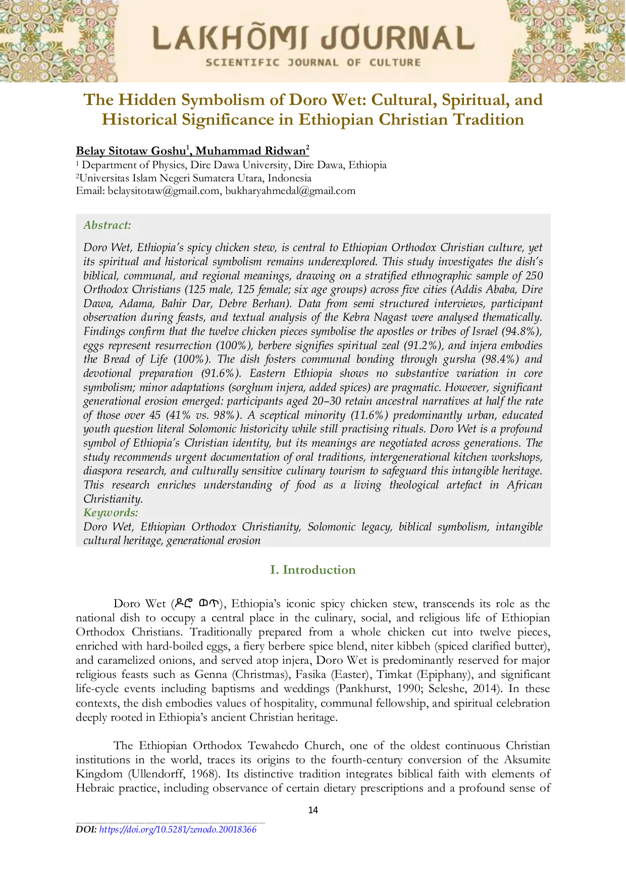 JURIS The Hidden Symbolism of Doro Wet Cultural Spiritual and Historical Significance in Ethiopian Christian Tradition