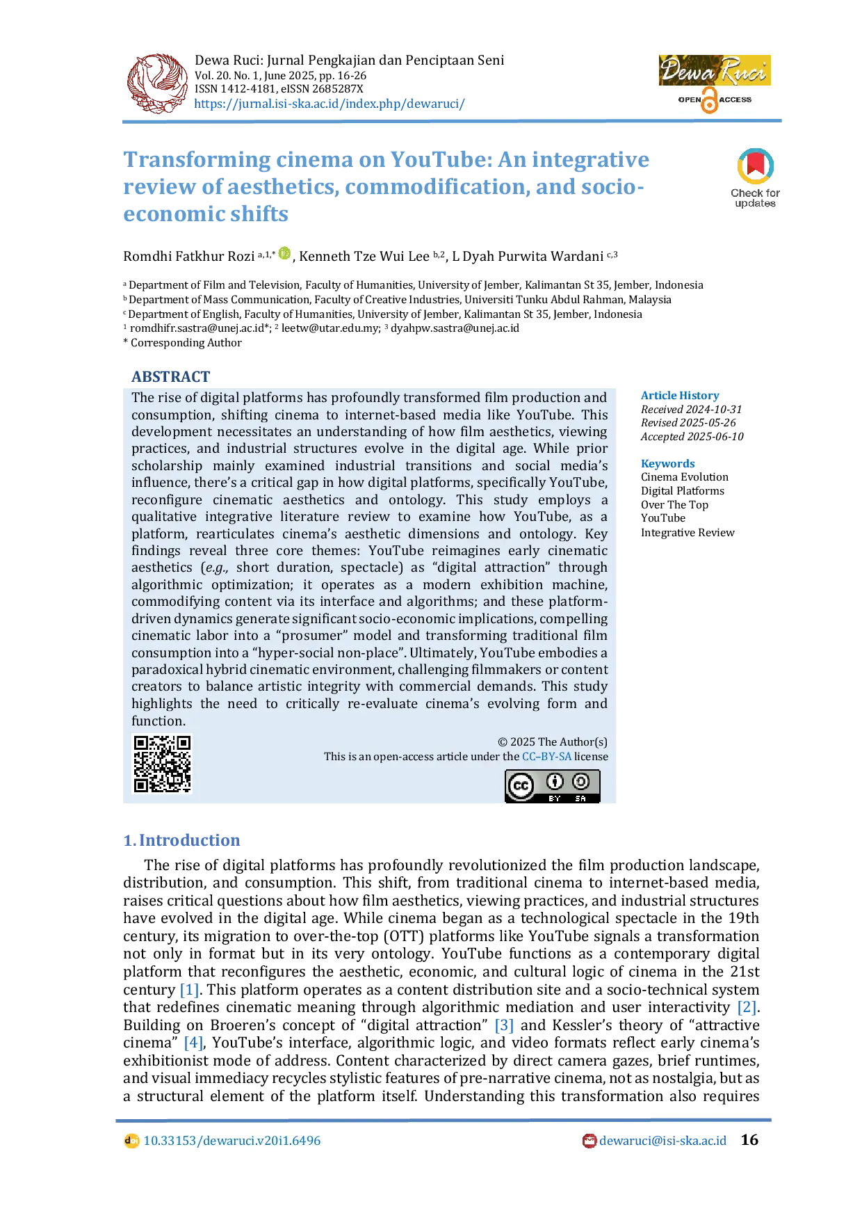 JURIS Transforming cinema on YouTube An integrative review of aesthetics commodification and socio economic shifts