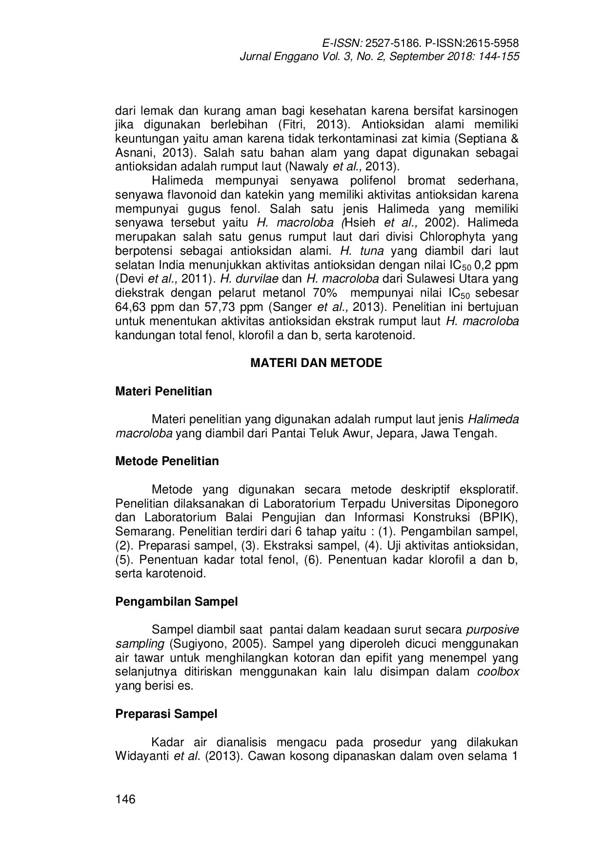 JURIS AKTIVITAS ANTIOKSIDAN EKSTRAK RUMPUT LAUT Halimeda macroloba DARI PANTAI TELUK AWUR JEPARA JAWA TENGAH