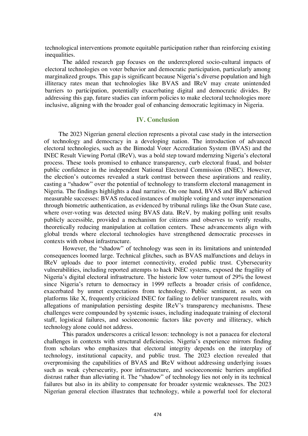 JURIS Exposing the Shadow of Technology and its Effects on Electoral Management in Nigeria A Study of 2023 General Elections