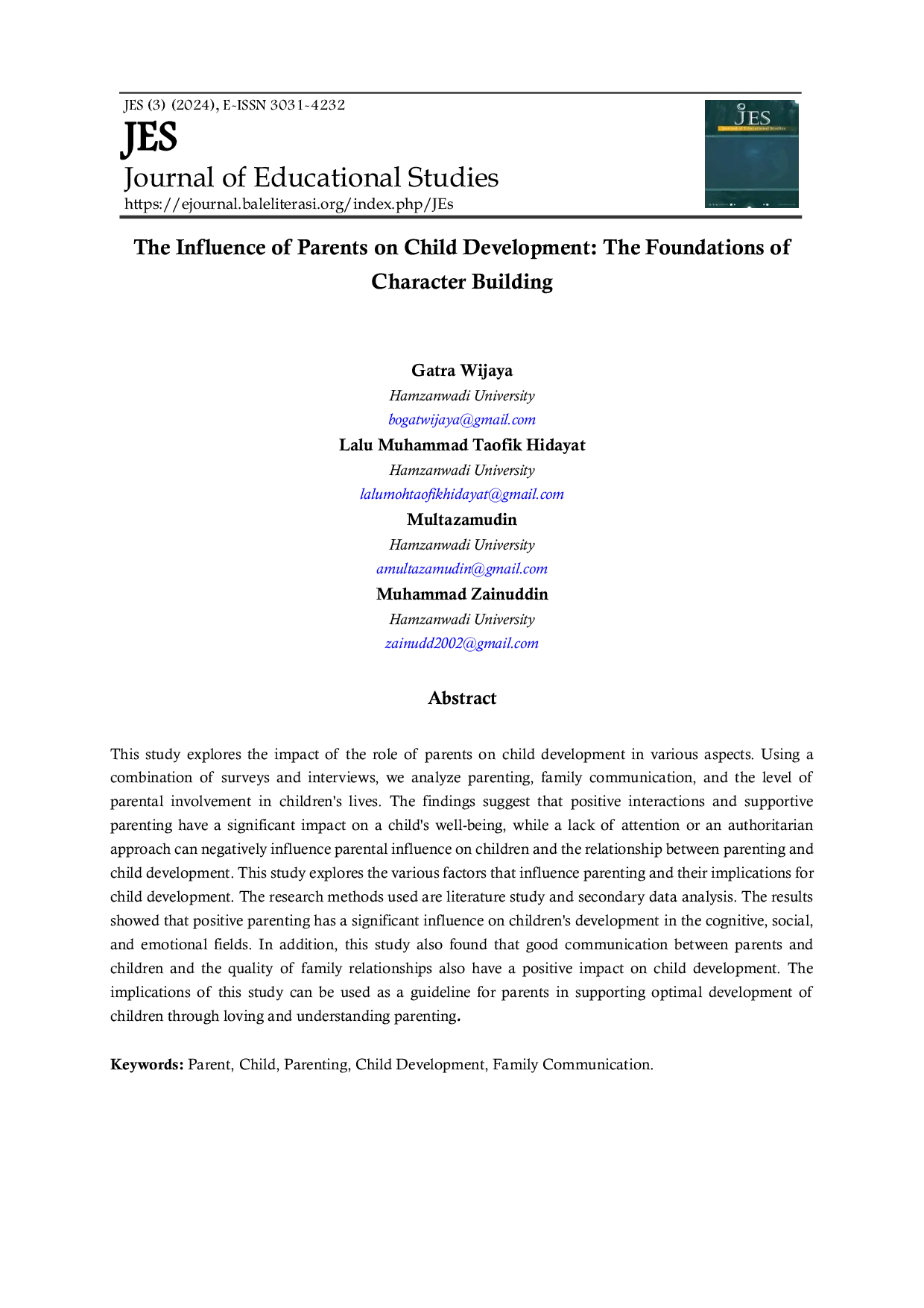 JURIS The Influence of Parents on Child Development The Foundations of Character Building