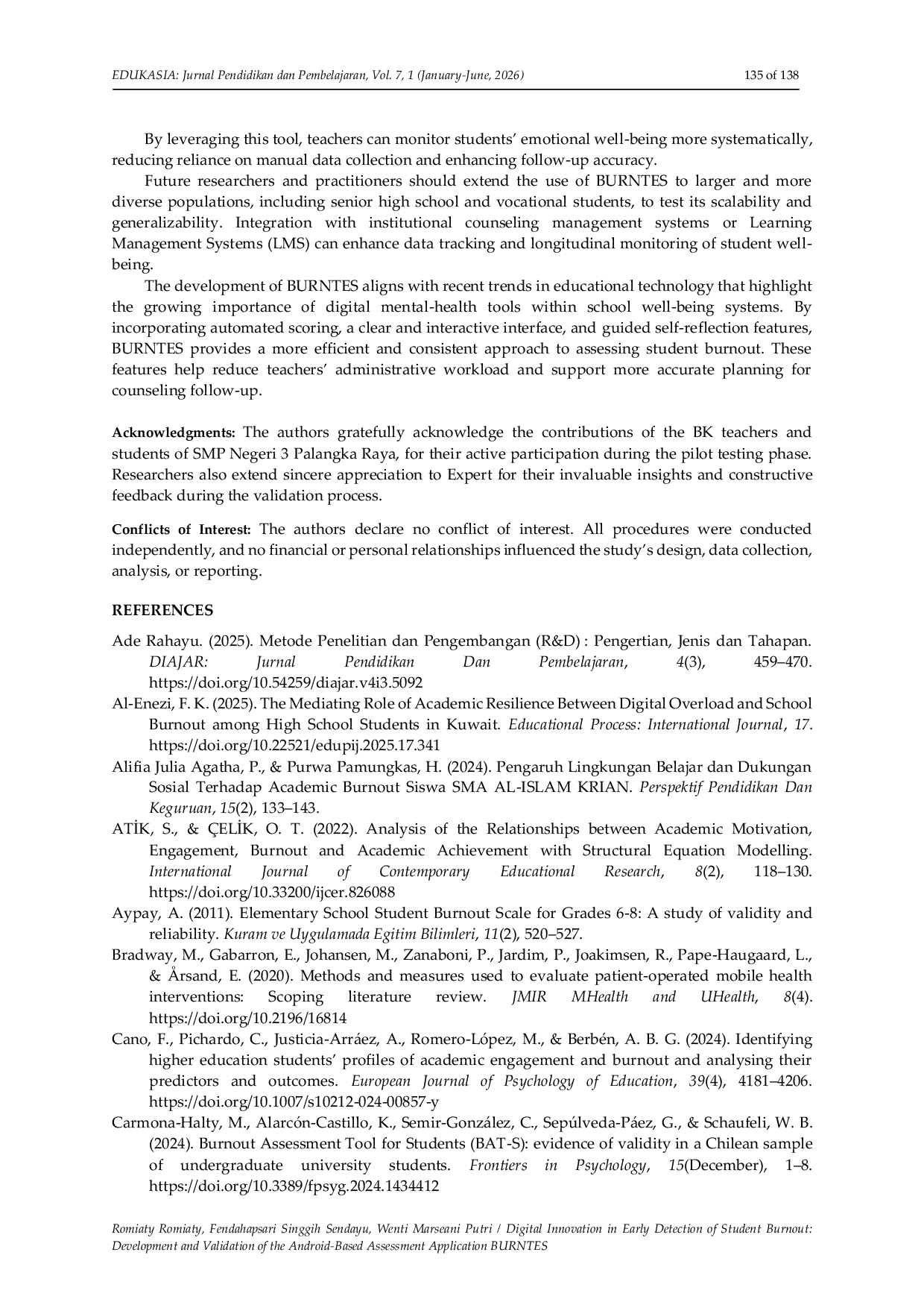 JURIS Digital Innovation in Early Detection of Student Burnout Development and Validation of the Android Based Assessment Application BURNTES