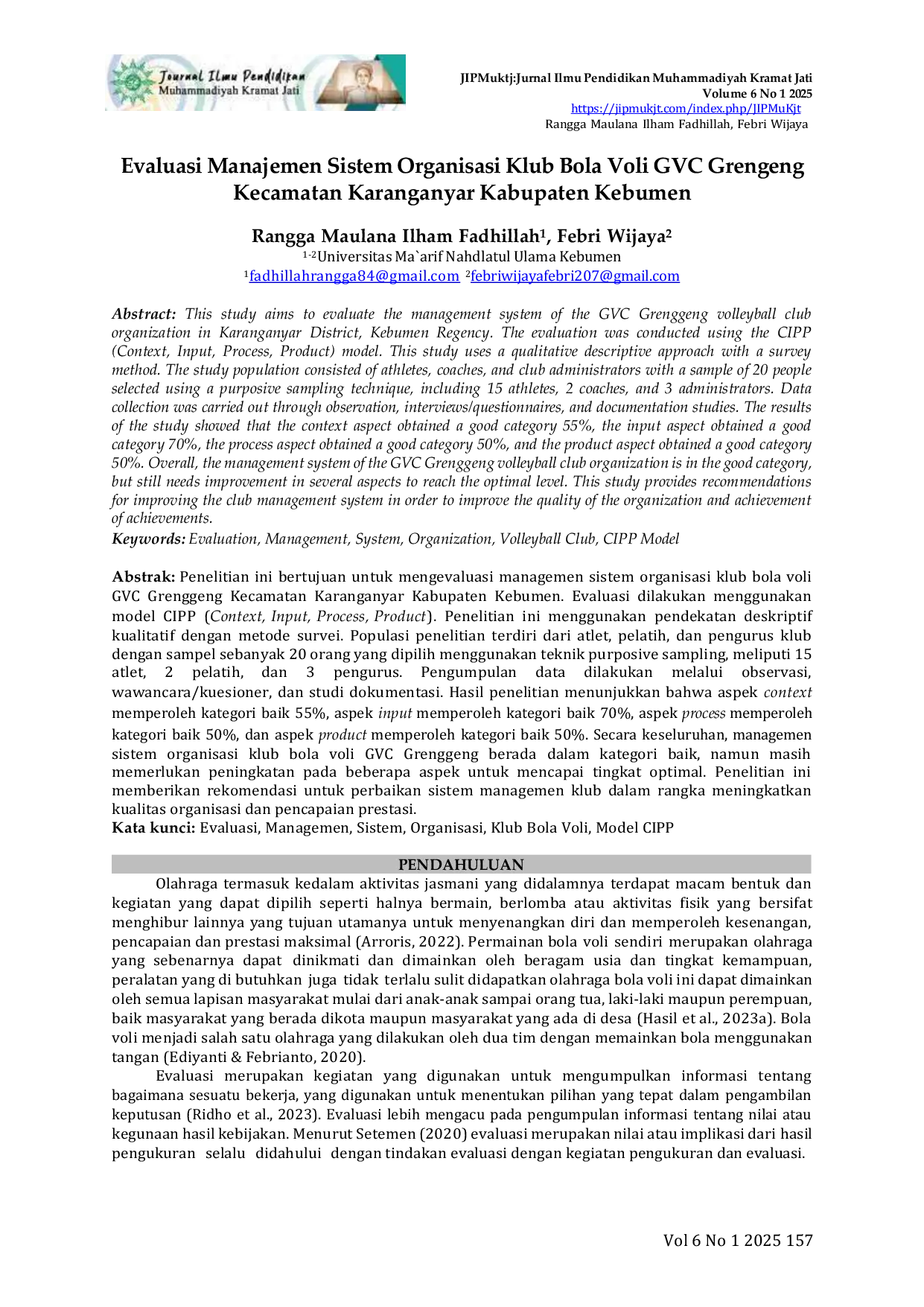 JURIS Evaluasi Manajemen Sistem Organisasi Klub Bola Voli GVC Grengeng Kecamatan Karanganyar Kabupaten Kebumen