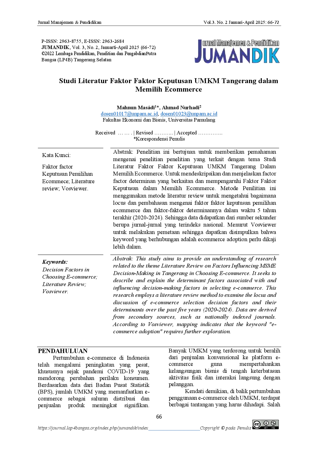 juris Studi Literatur Faktor Faktor Keputusan UMKM Tangerang dalam Memilih Ecommerce