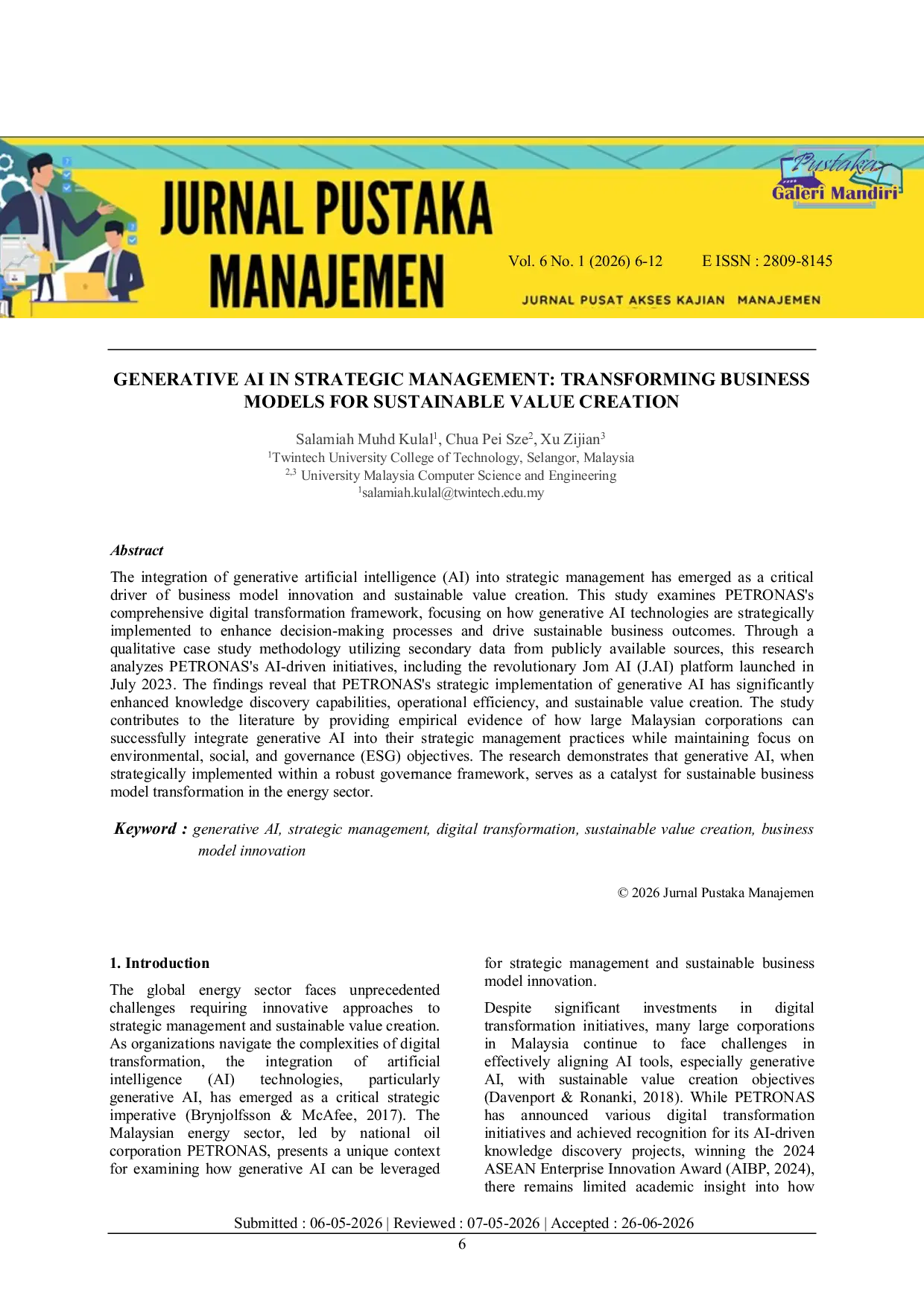 JURIS Generative AI in Strategic Management Transforming Business Models For Sustainable Value Creation