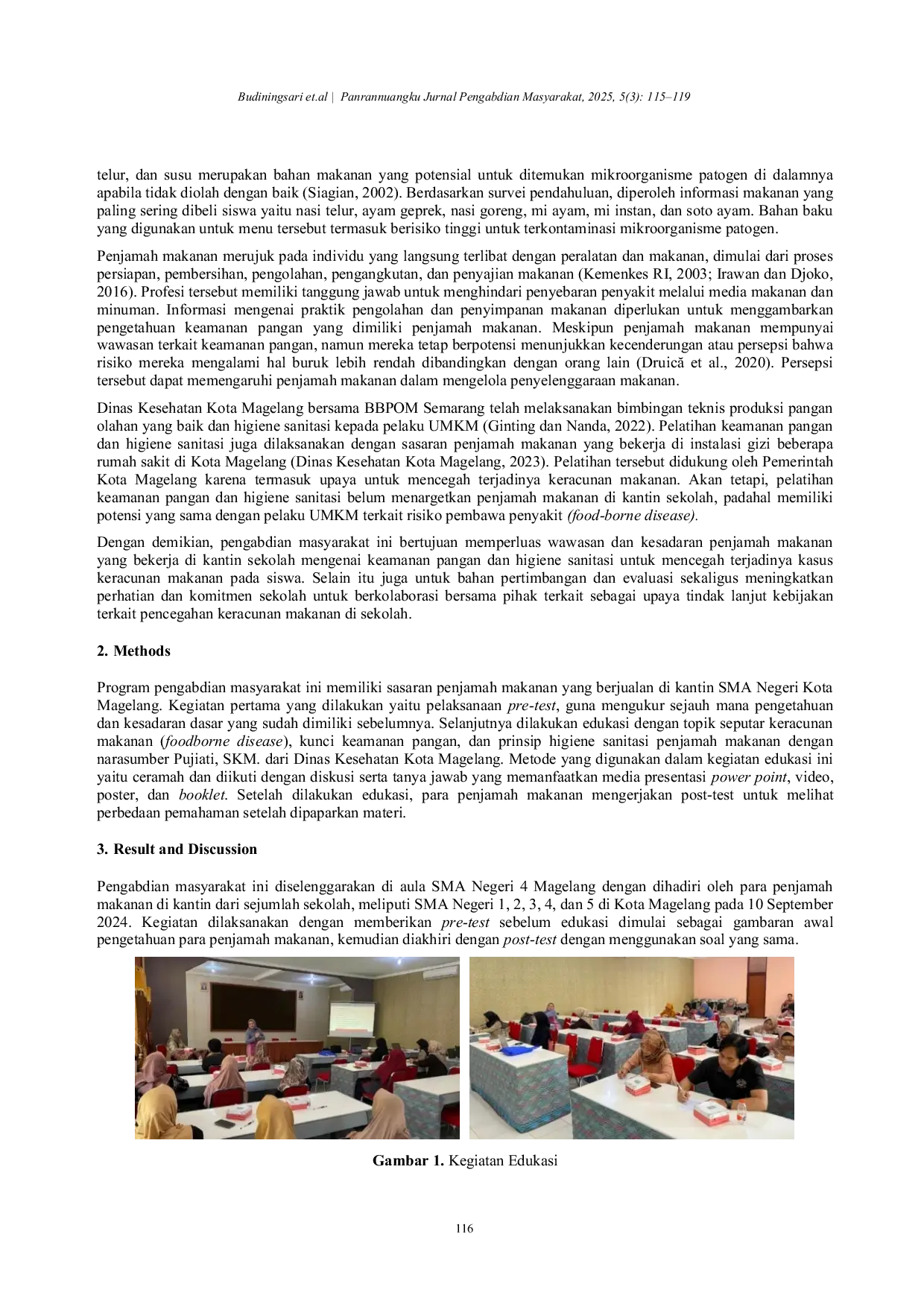 JURIS Edukasi Keracunan Makanan dan Pengolahan Makanan pada Penjamah Makanan di Kantin SMA Negeri Kota Magelang