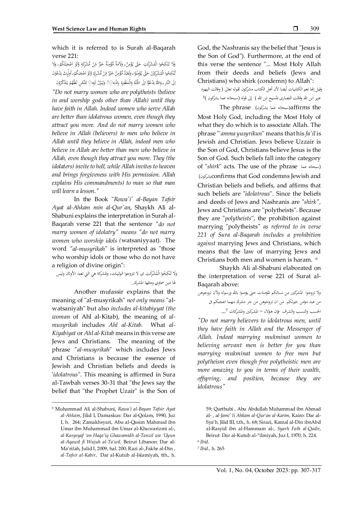 JURIS Interpretation of Verses on the Law of Marriage between Muslims and Non Muslims Musyrik Kafir and Ahl Al Kitab
