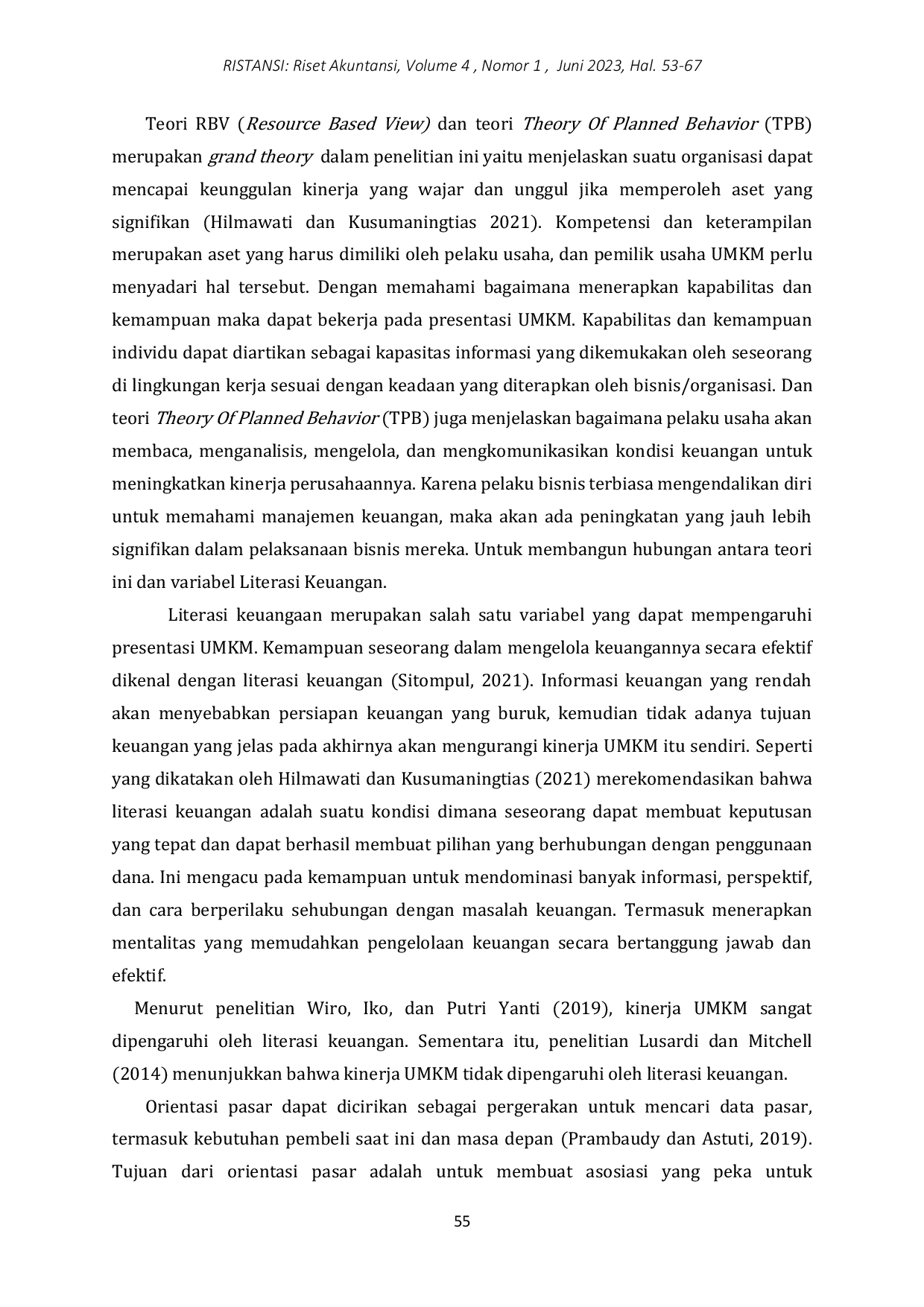 JURIS PENGARUH LITERASI KEUANGAN ORIENTASI PASAR DAN INOVASI PRODUK TERHADAP KINERJA UMKM PADA PELAKU USAHA KULINER DI KOTA METRO