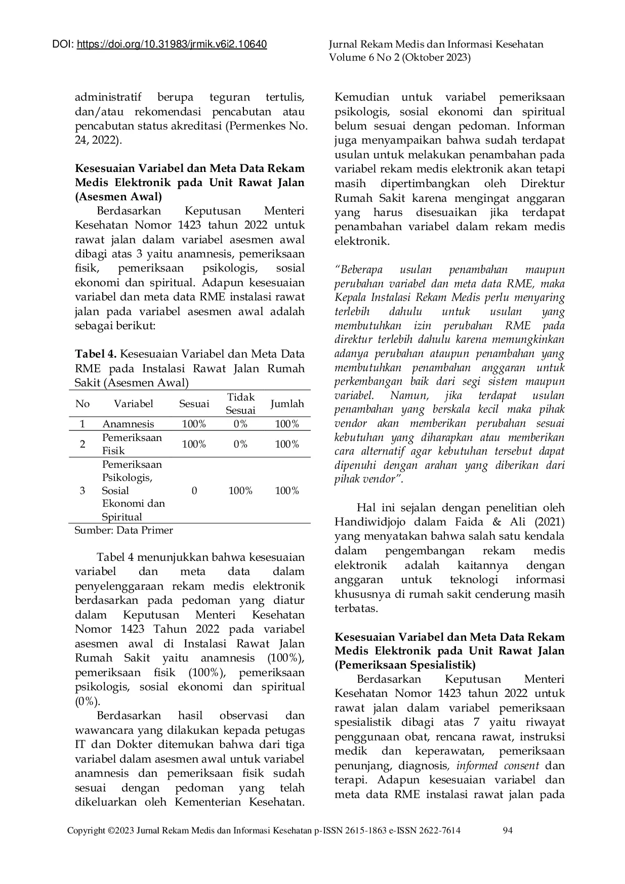 JURIS Analisis Kesesuaian Variabel dan Meta Data Rekam Medis Elektronik Studi Kasus pada Instalasi Rawat Jalan Rumah Sakit X