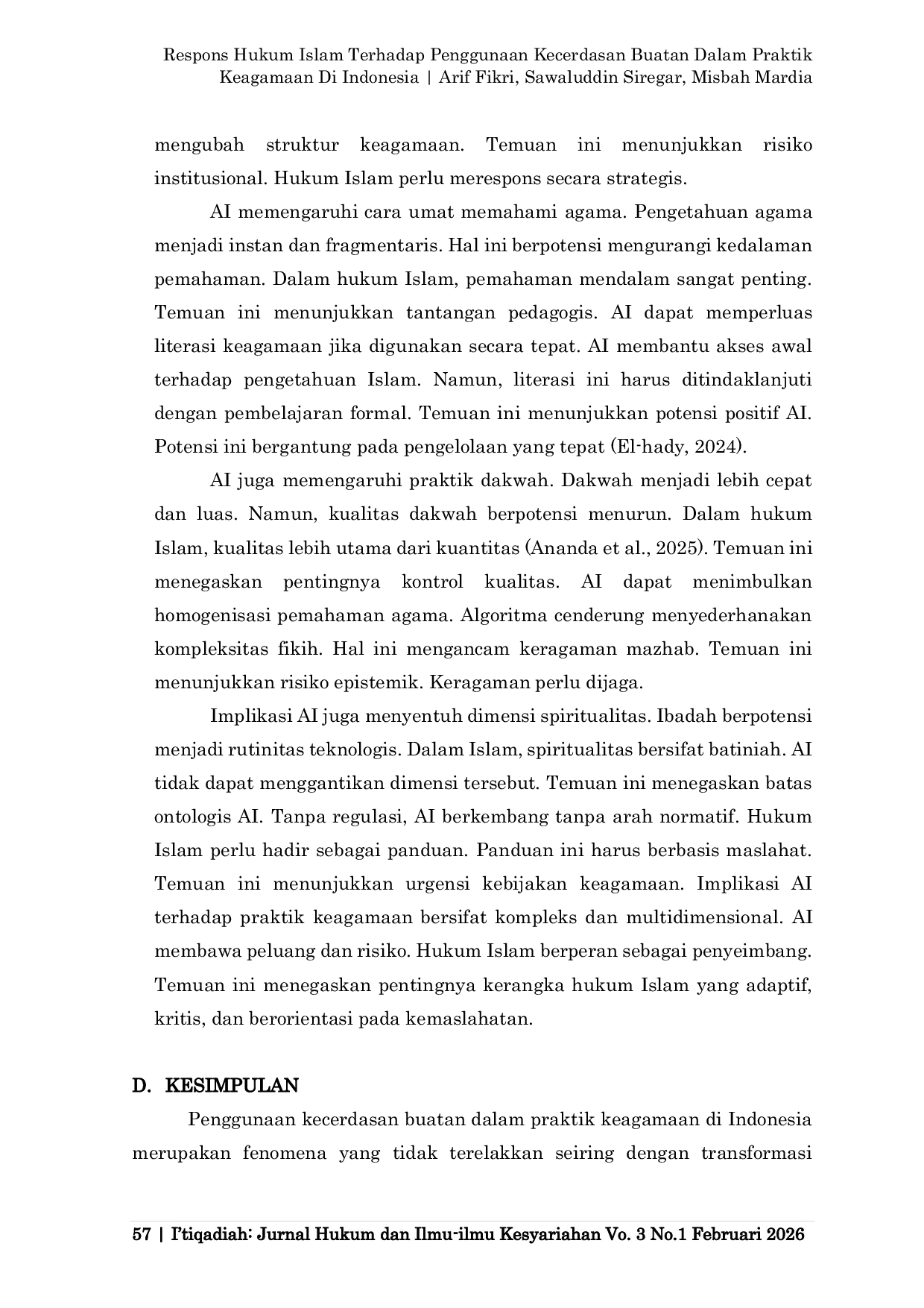 JURIS Respons Hukum Islam Terhadap Penggunaan Kecerdasan Buatan Dalam Praktik Keagamaan Di Indonesia