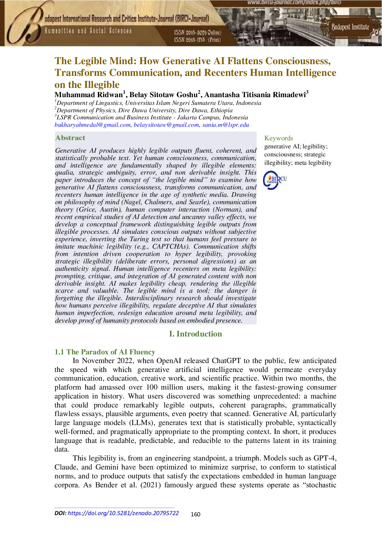 JURIS The Legible Mind How Generative AI Flattens Consciousness Transforms Communication and Recenters Human Intelligence on the Illegible