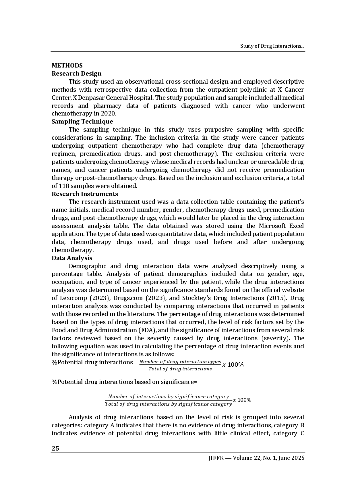 juris Study of Drug Interactions in Cancer Therapy and Their Management in Cancer Patients at the Outpatient Polyclinic of General Hospital X in 2020