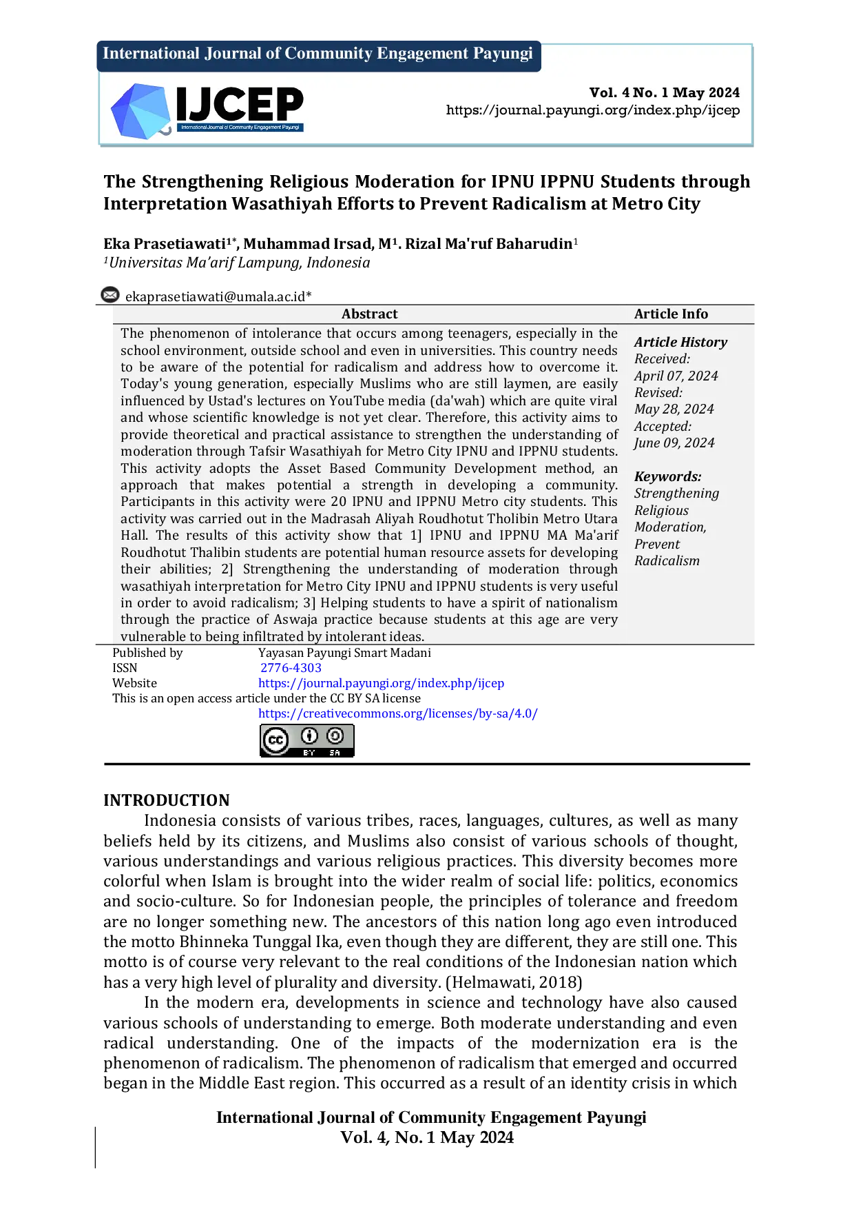 JURIS The Strengthening Religious Moderation for IPNU IPPNU Students through Interpretation Wasathiyah Efforts to Prevent Radicalism at Metro