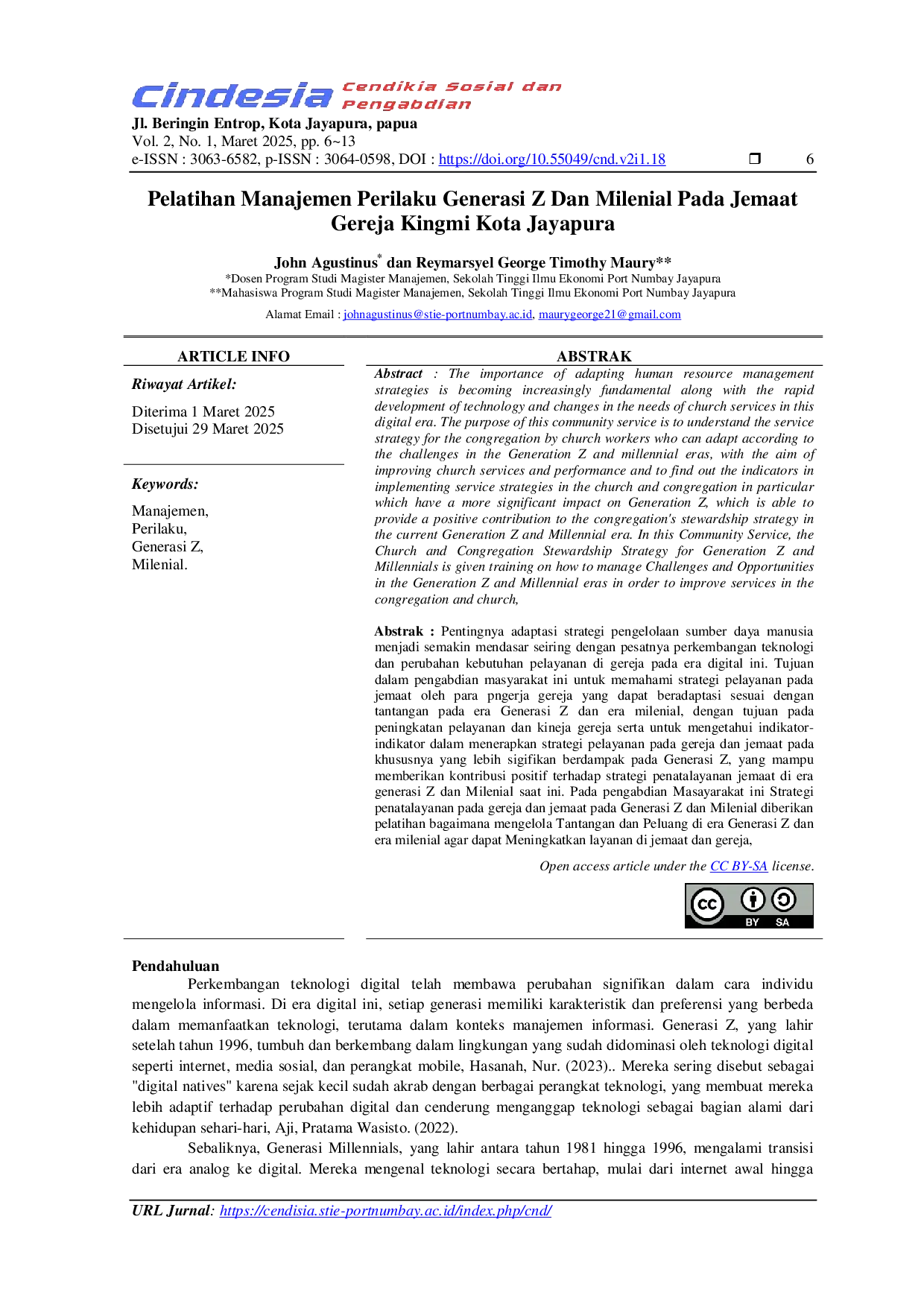 JURIS Pelatihan Manajemen Perilaku Generasi Z Dan Milenial Pada Jemaat Gereja Kingmi Kota Jayapura