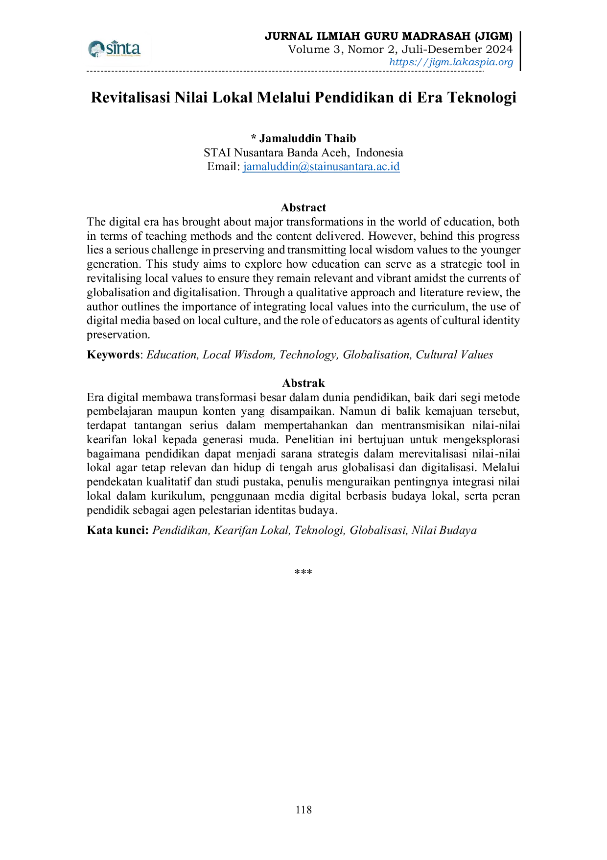 JURIS Revitalisasi Nilai Lokal Melalui Pendidikan di Era Teknologi